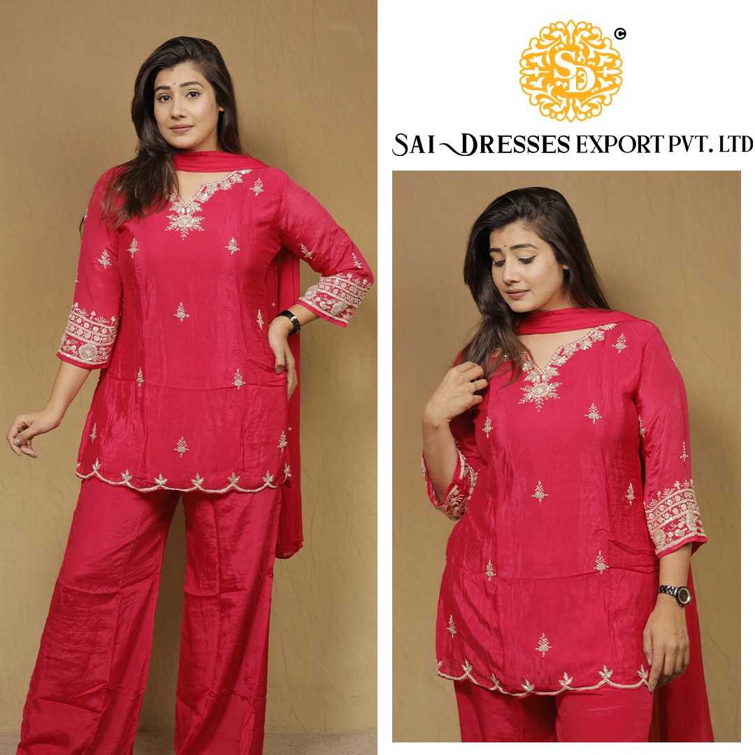 SAI DRESSES PRESENT D.NO 7827-A  READY TO FESTIVE WEAR STRAIGHT CUT KURTI WITH PANT STYLE DESIGNER 3 PIECE COMBO SUITS IN WHOLESALE RATE  IN SURAT