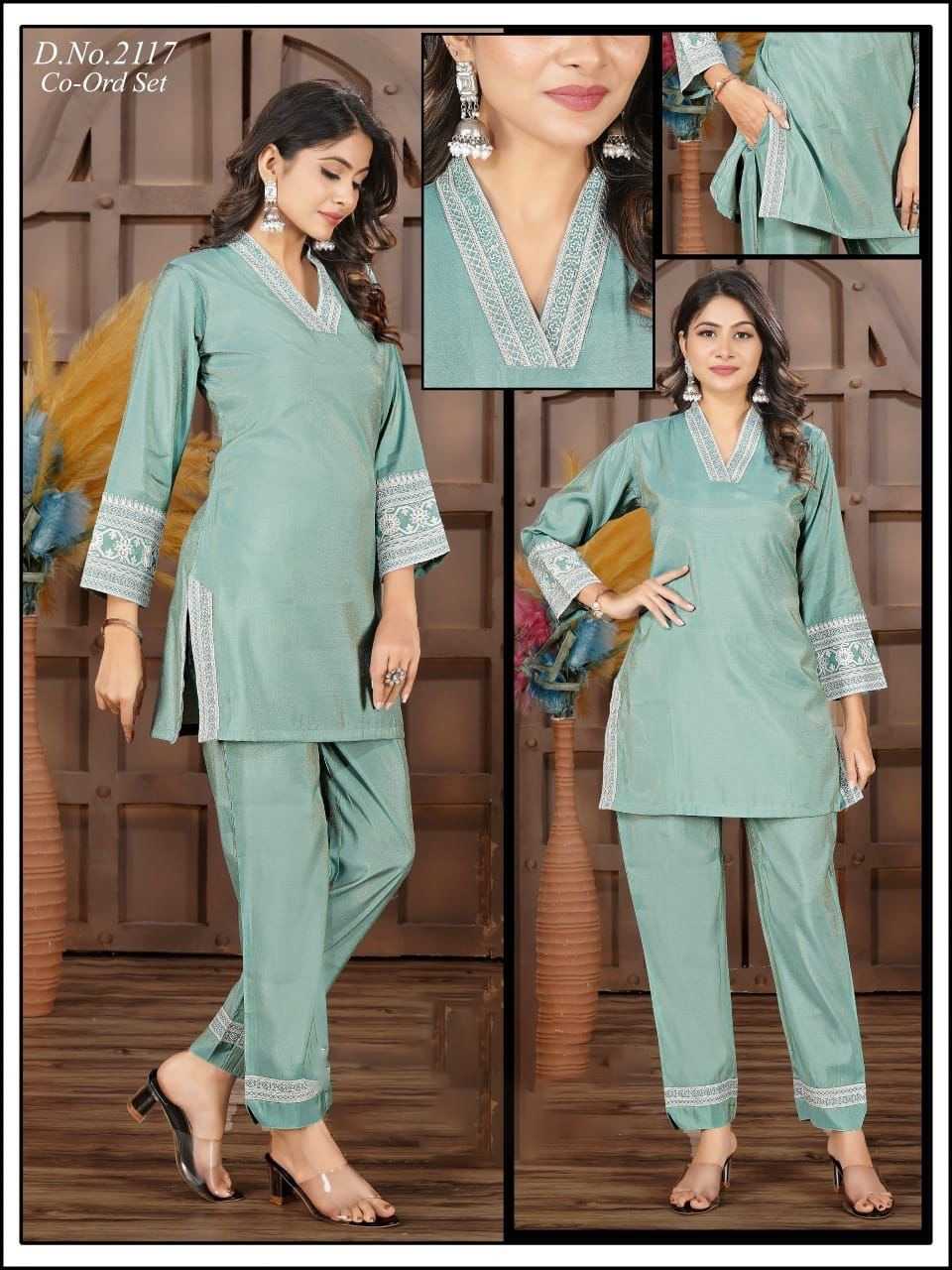 SAI DRESSES PRESENT D.NO 8203  READY TO FESTIVE WEAR STRAIGHT CUT KURTI WITH PANT STYLE DESIGNER 2 PIECE COMBO SUITS IN WHOLESALE RATE  IN SURAT