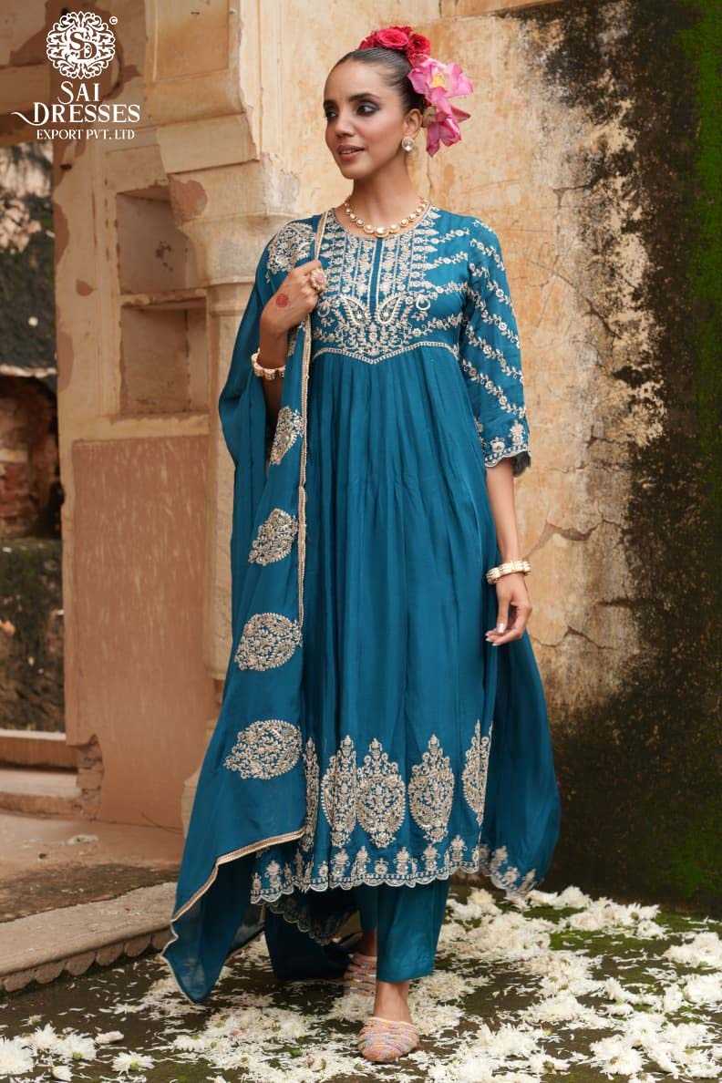 SAI DRESSES PRESENT PURE CHINON WITH HEAVY WORK FOR FESTIVAL WEAR 0.1 WHOLSALE PRICE IN SURAT