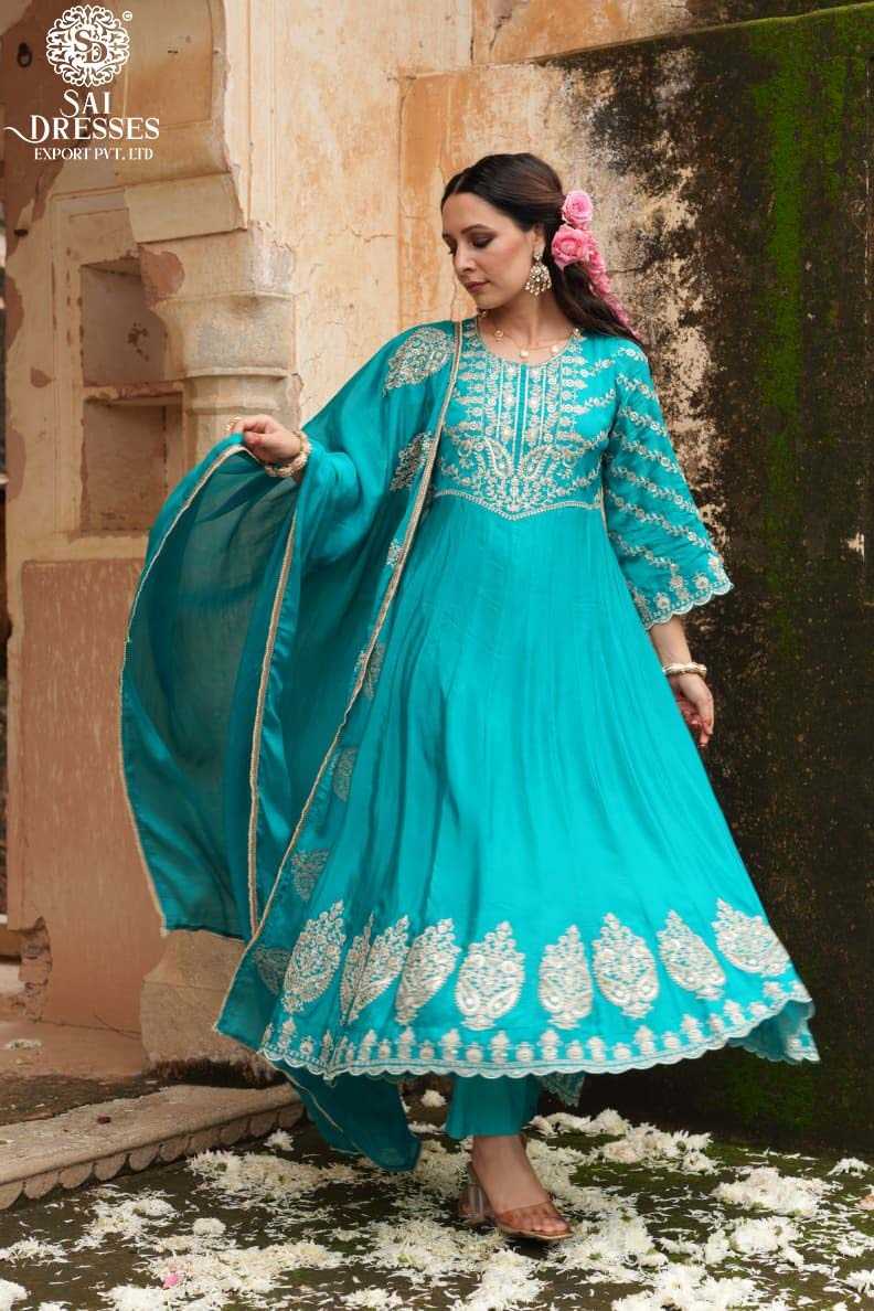 SAI DRESSES PRESENT PURE CHINON WITH HEAVY WORK FOR FESTIVAL WEAR 0.3 WHOLSALE PRICE IN SURAT