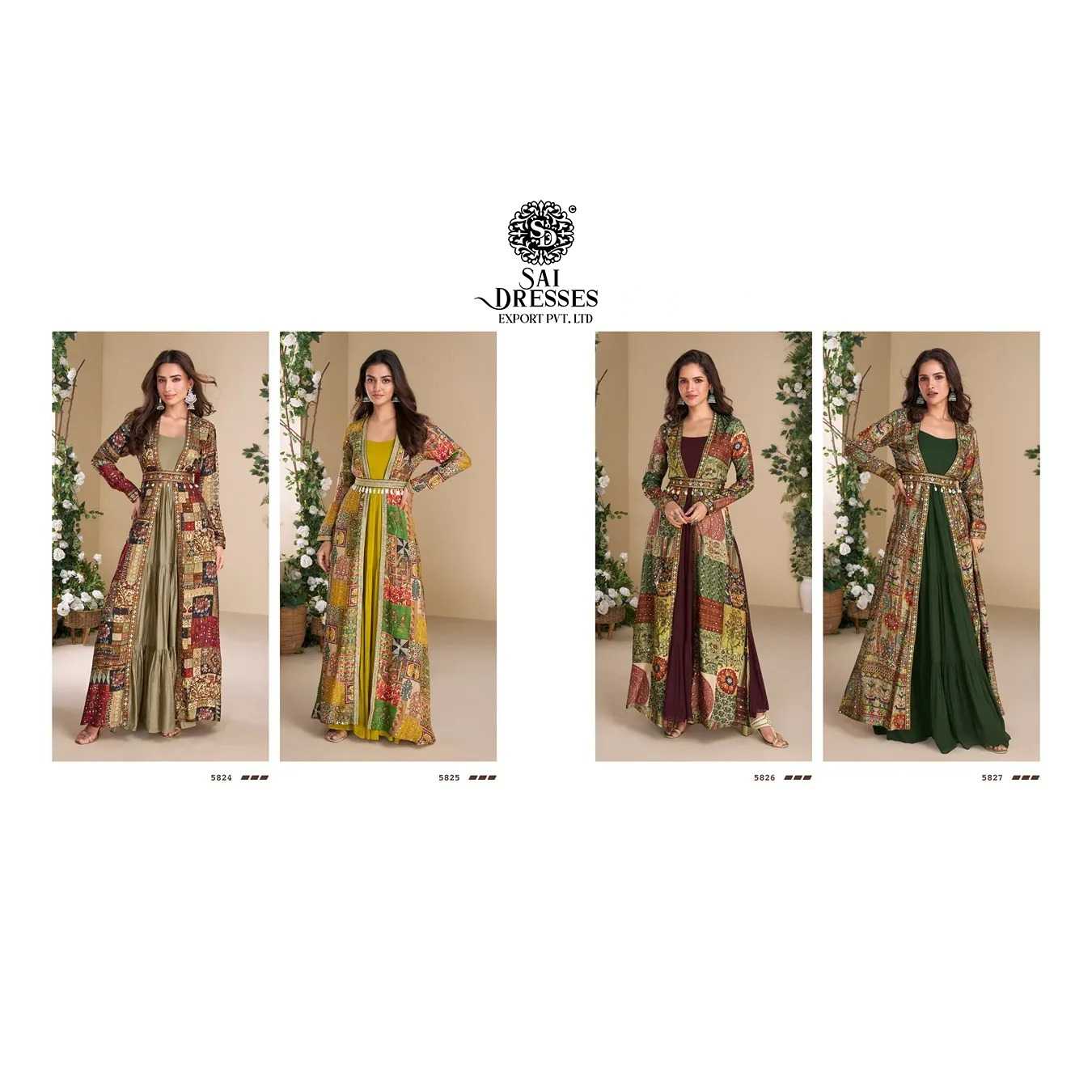 FLARE GOWN WITH A FULL SLEEVE PRINTED SHRUG, BLENDING TRADITION WITH MODERN ELEGENCE IN WHOLESALE RATE IN SURAT