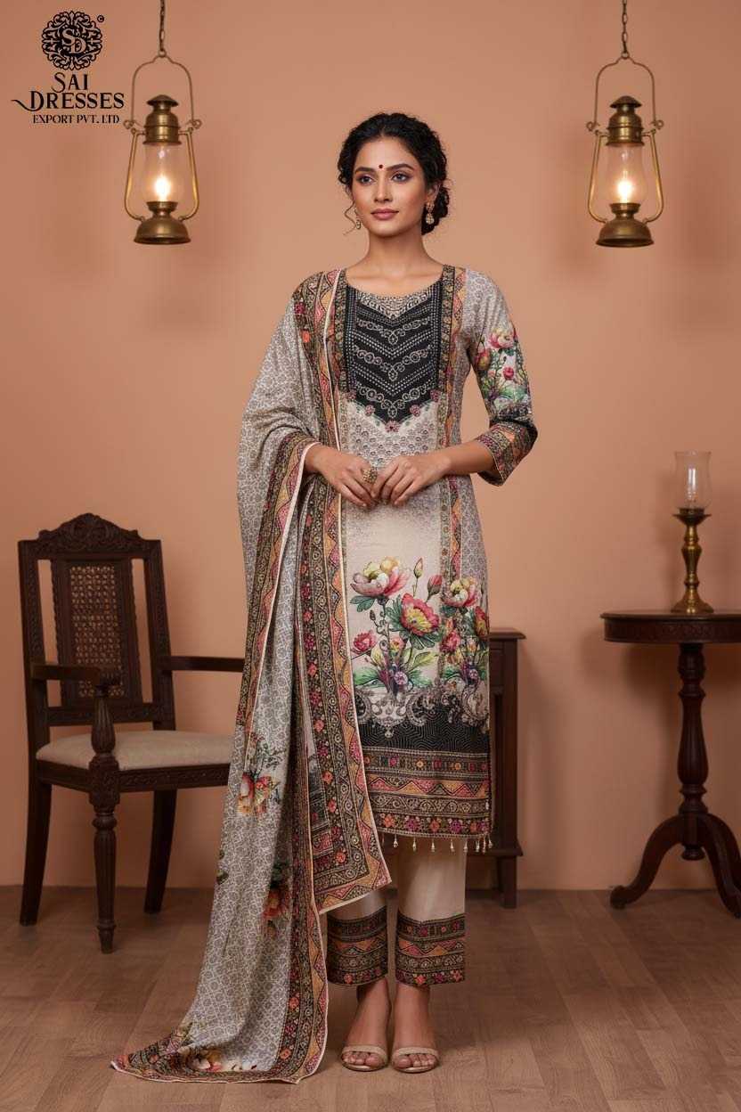 A BEAUTIFULLY PRINTED MULTICOLOR SUIT WITH FLORAL MOTIFS AND TRADITIONAL BORDER DETAILS — A PERFECT BLEND OF CLASSIC AND CONTEMPORARY STYLE.