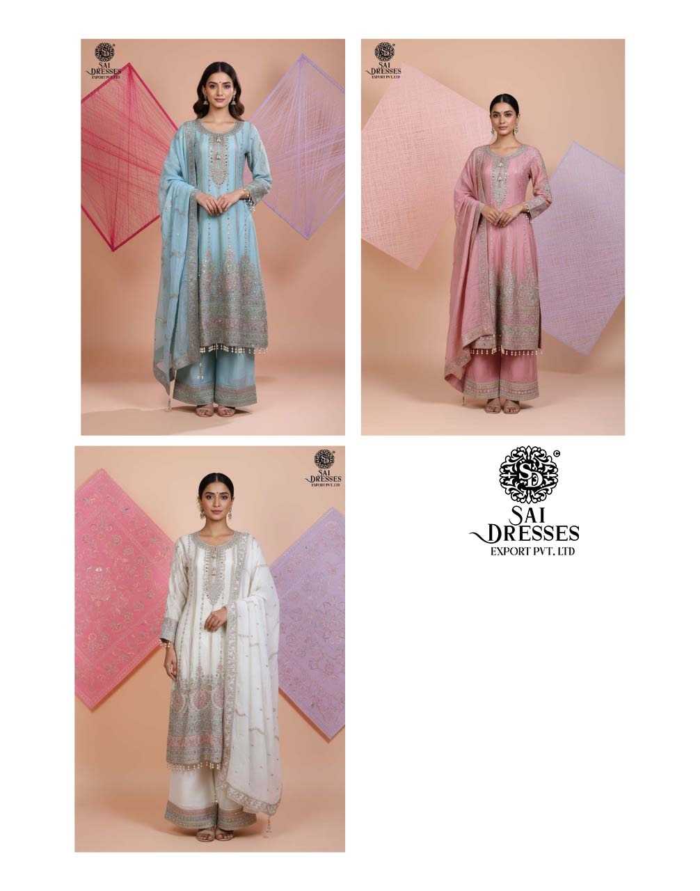 DELICATELY EMBROIDERED PASTEL SUITS IN SOFT SHADES OF BLUE, PINK, AND WHITE – DESIGNED TO ADD A TOUCH OF SOPHISTICATION TO EVERY OCCASION.