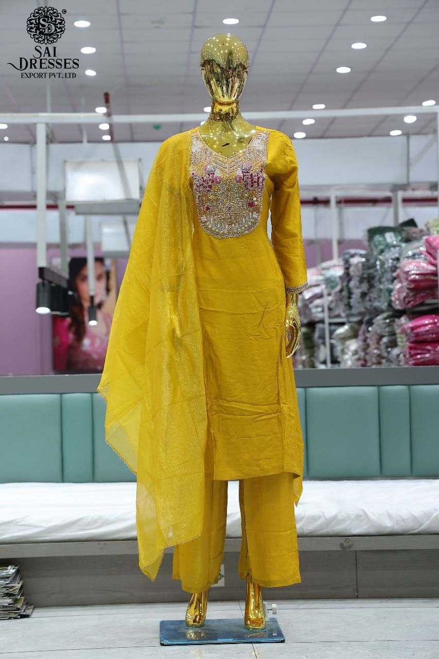 DESIGNER MUSTARD YELLOW DOLLA SILK KURTA SET WITH SANTON BOTTOM AND ORGANZA DUPATTA