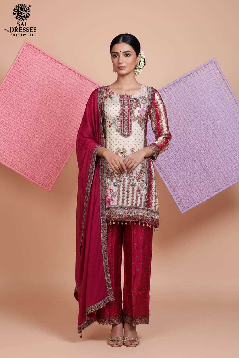 ELEGANT CREAM AND MAROON EMBROIDERED STRAIGHT SUIT WITH CONTRAST DUPATTA – A PERFECT BLEND OF CLASS AND TRADITION BY SAI DRESSES.