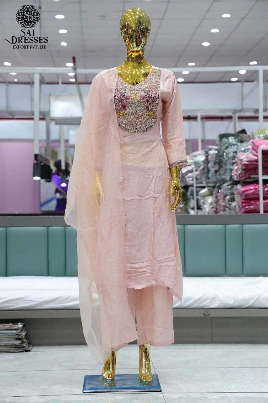 GRACEFUL BABY PINK DESIGNER SUIT IN PURE DOLLA SILK WITH EMBROIDERED FRONT PANEL