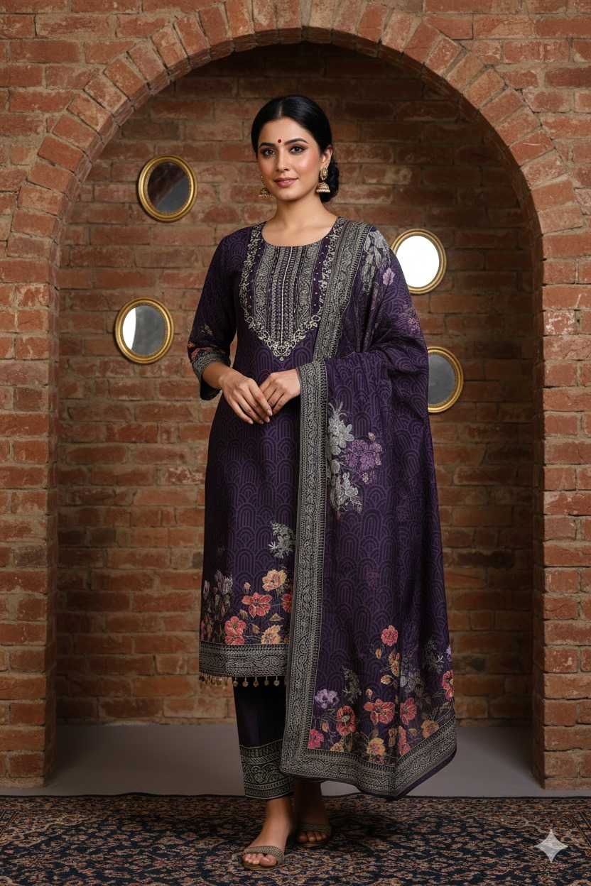 SAI DRESSES PRESENTS A CLASSIC PURPLE DESIGN THAT MERGES TRADITION WITH CONTEMPORARY STYLE.