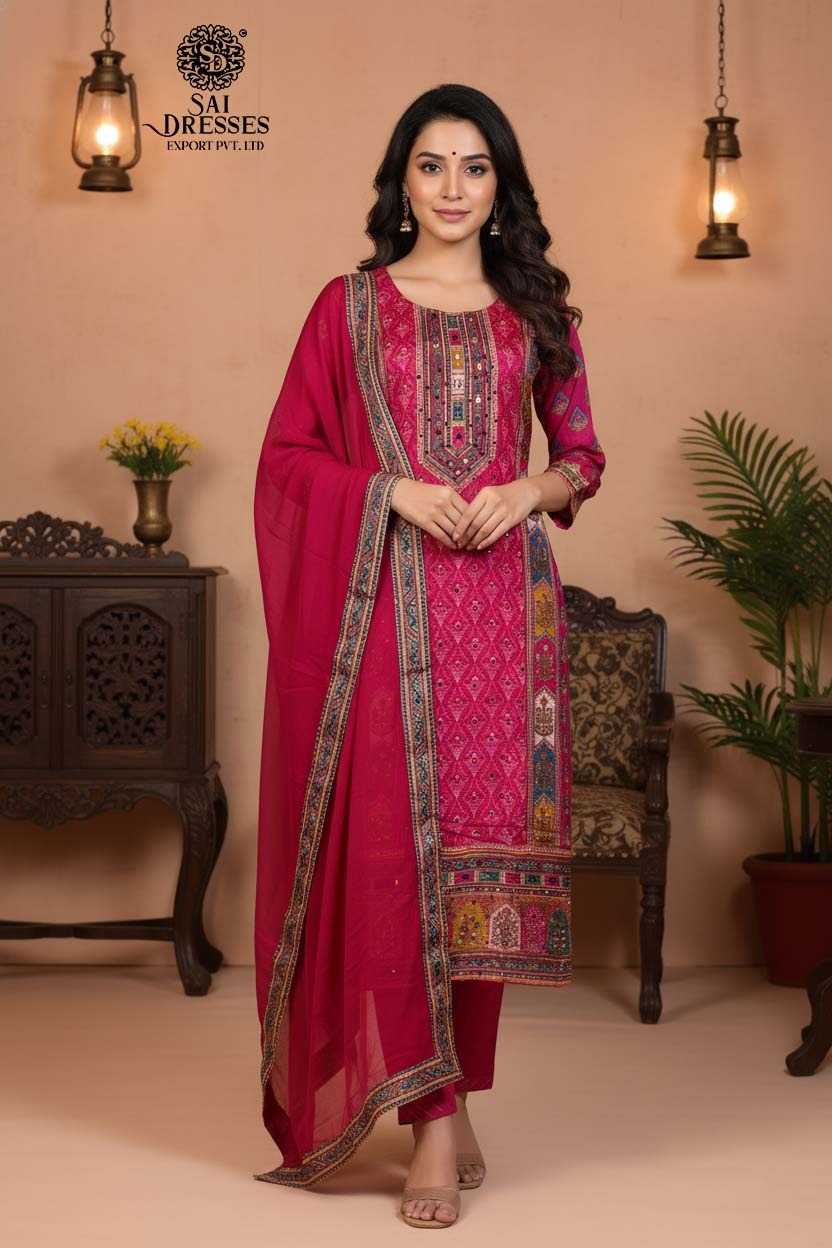 SAI DRESSES PRESENTS A FESTIVE FAVORITE — RICH PINK OUTFIT WITH DETAILED PRINTS AND MATCHING DUPATTA FOR A GRAND LOOK.