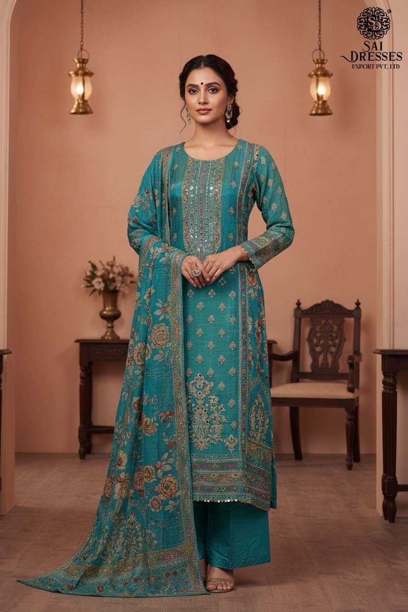 SAI DRESSES PRESENTS A REFRESHING SEA GREEN DESIGN THAT BLENDS CLASSIC EMBROIDERY WITH MODERN SILHOUETTE.