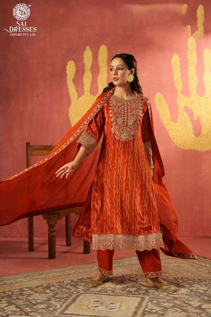 STYLISH RUST ORANGE SUIT WITH BEAUTIFUL THREAD AND SEQUENCE EMBROIDERY – PERFECT FOR EVERY TRADITIONAL OCCASION.