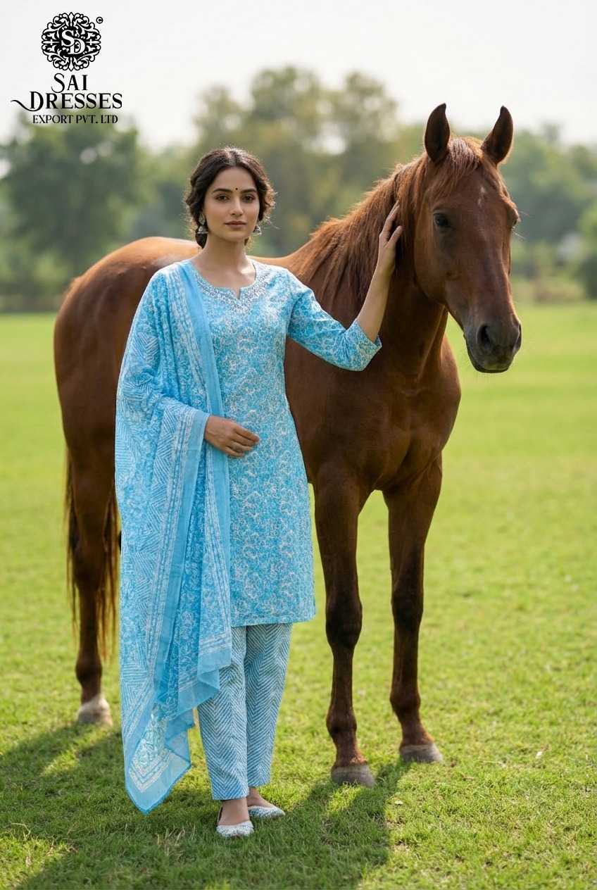 BLUE  PURE COTTON DIGITAL PRINT KURTI WITH MATCHING PANT AND DUPATTA – SOFT, BREATHABLE & ELEGANT DAILY WEAR SET