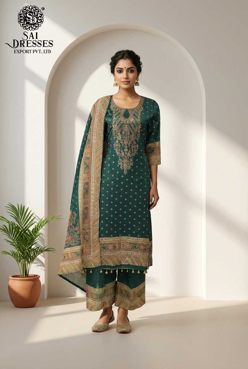 ELEGANT GREEN MASLIN PRINTED STRAIGHT DRESS SET WITH MATCHING DUPATTA AND PANTS FOR WOMEN