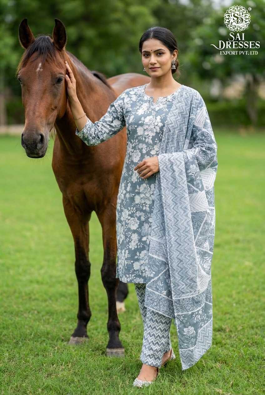GREY PURE COTTON DIGITAL PRINT KURTI WITH MATCHING PANT AND DUPATTA – SOFT, BREATHABLE & ELEGANT DAILY WEAR SET 