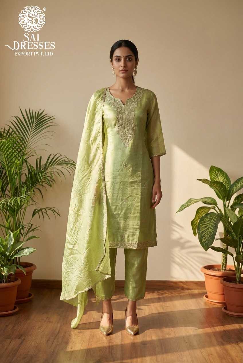 PISTA Gold Crush Kurta Set with Sequence Work, Matching Bottom & Embellished Dupatta – Festive & Party Wear