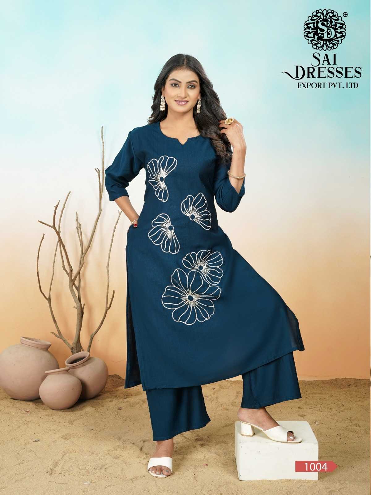 PREMIUM  BLUE STRAIGHT KURTI PANT SET WITH ELEGANT FLORAL EMBROIDERY | WOMEN’S ETHNIC DAILY, OFFICE & FESTIVE WEAR COLLECTION