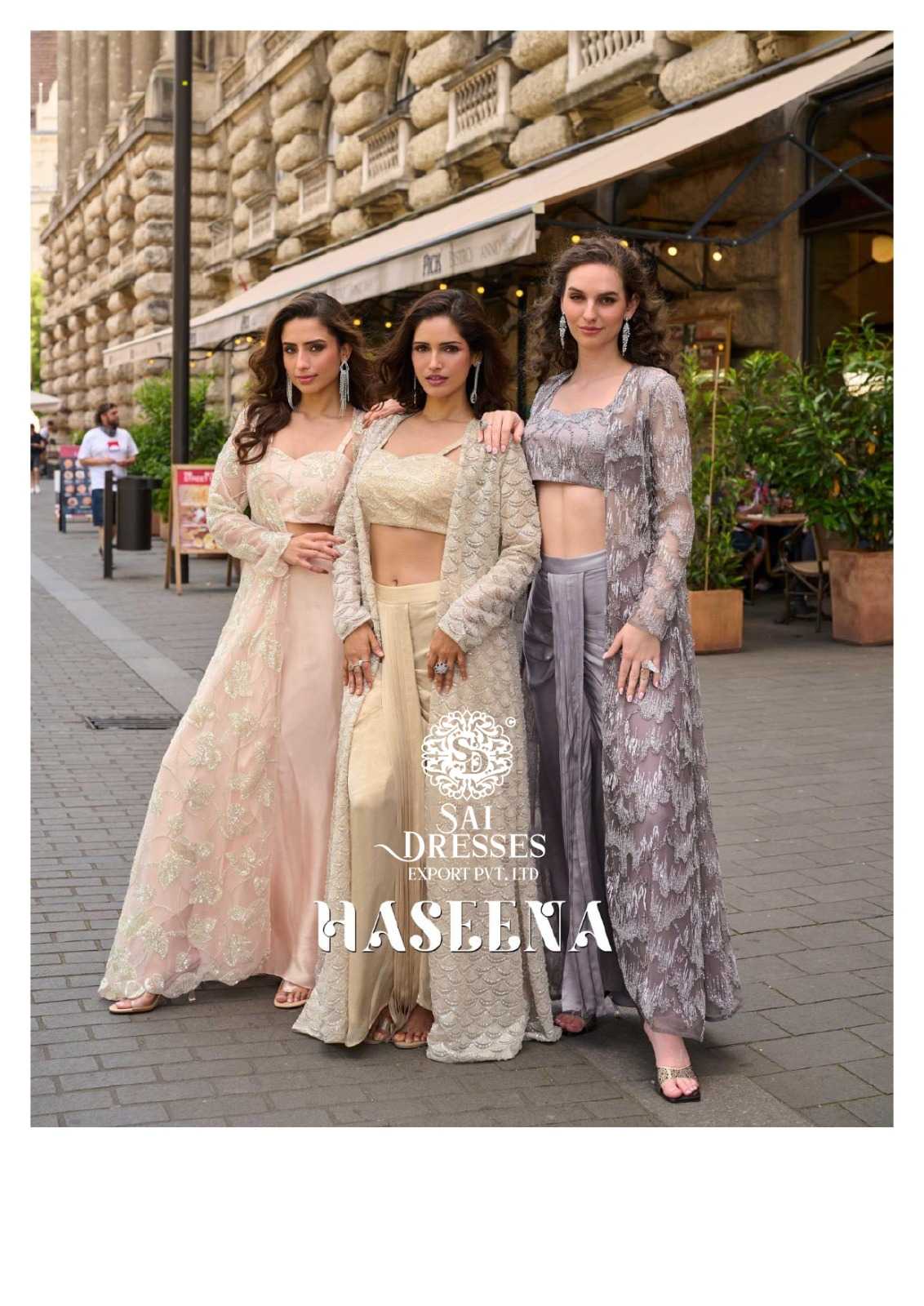 PREMIUM REAL FRENCH CREPE SILK AND NET WITH  EMBROIDERED  INDO WESTERN COLLECTION 