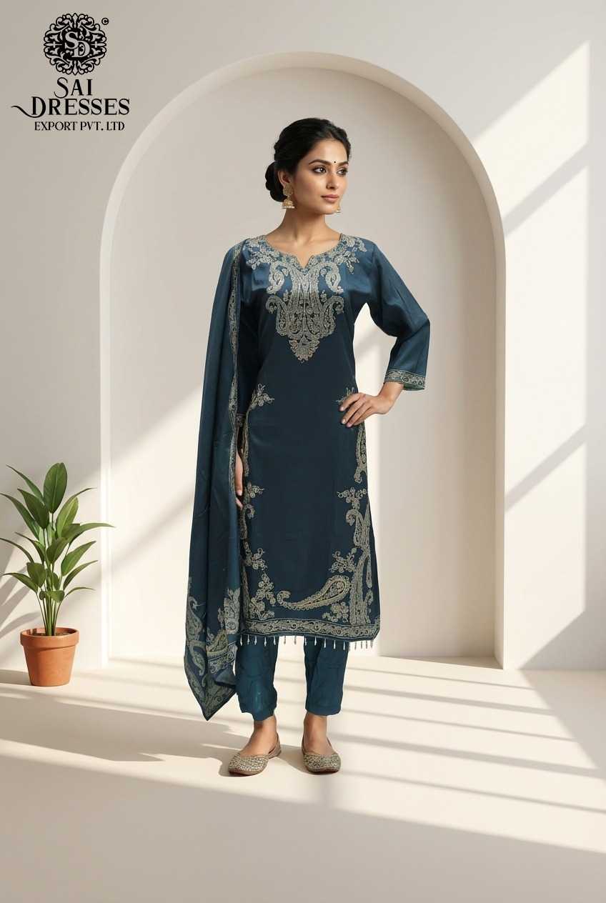 TEAL BLUE MASLIN DRESS WITH ELEGANT TRADITIONAL MOTIFS AND MATCHING DUPATTA