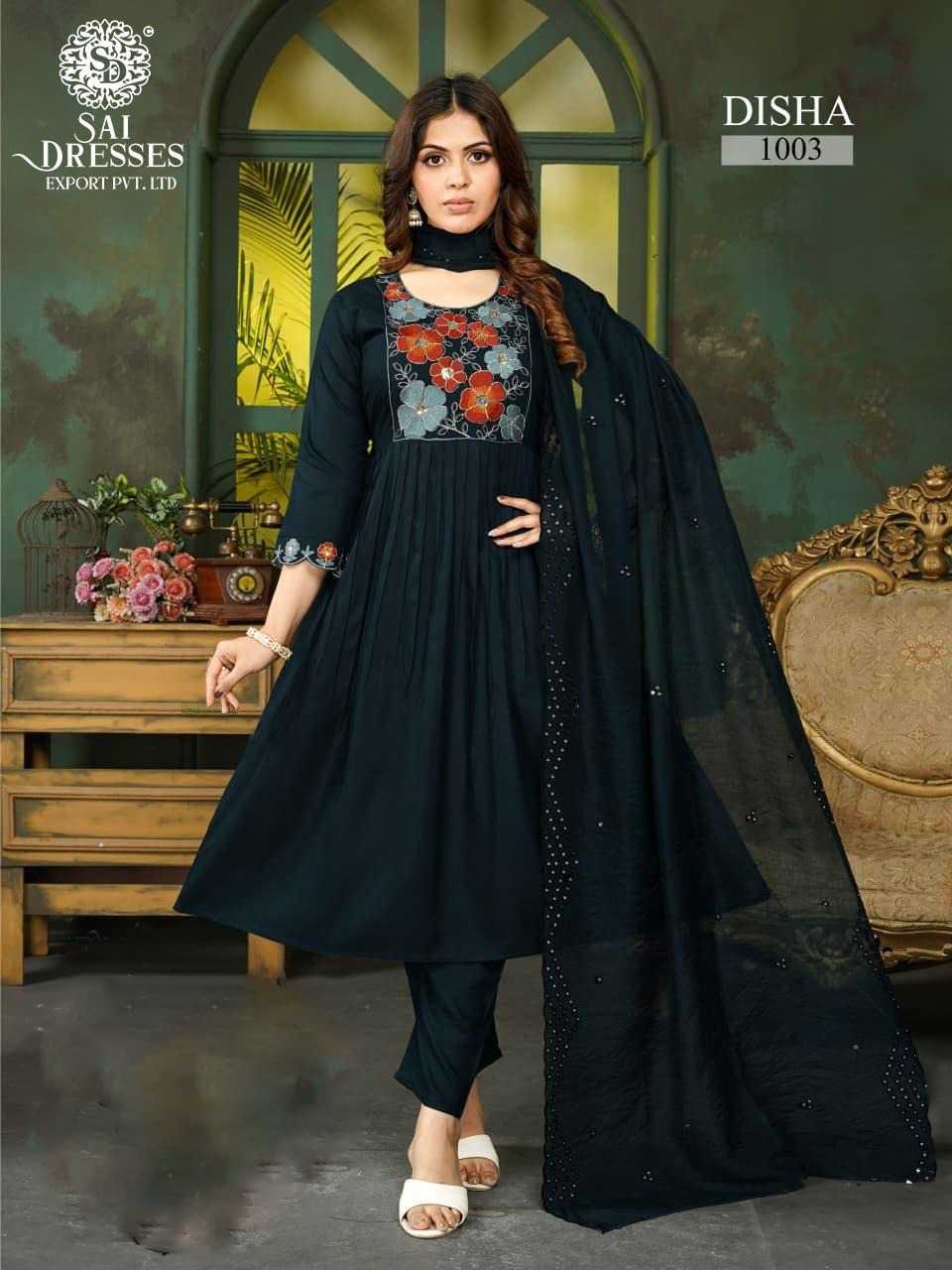BLACK HEAVY RAYON SALWAR SUIT WITH FLORAL EMBROIDERY WORK