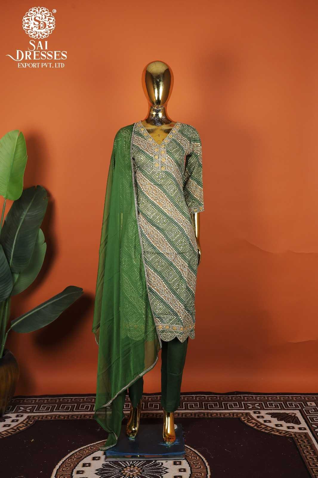 ELEGANT REYON FABRIC HEAVY WORK KURTI WITH MATCHING PANTS & DUPATTA – RICH OLIVE GREEN COLOUR