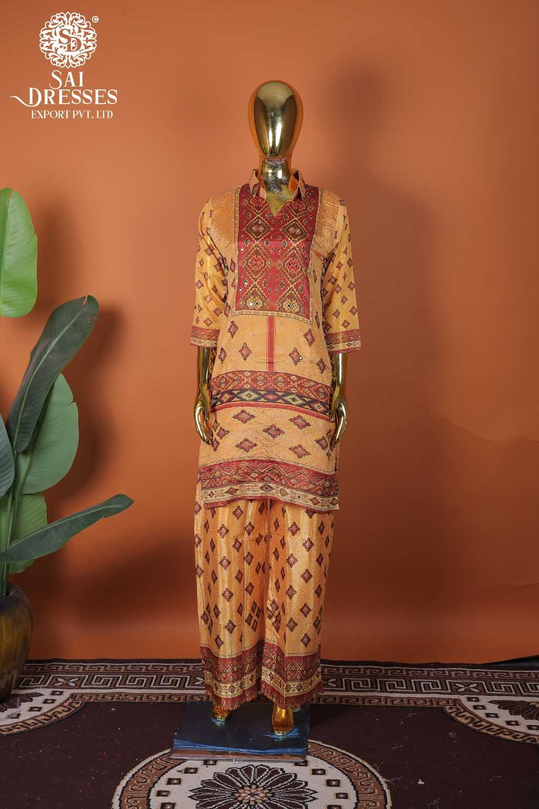 PREMIUM PURE CHINON MUSTARD YELLOW DESIGNER KURTI SET WITH INTRICATE WORK DETAILS