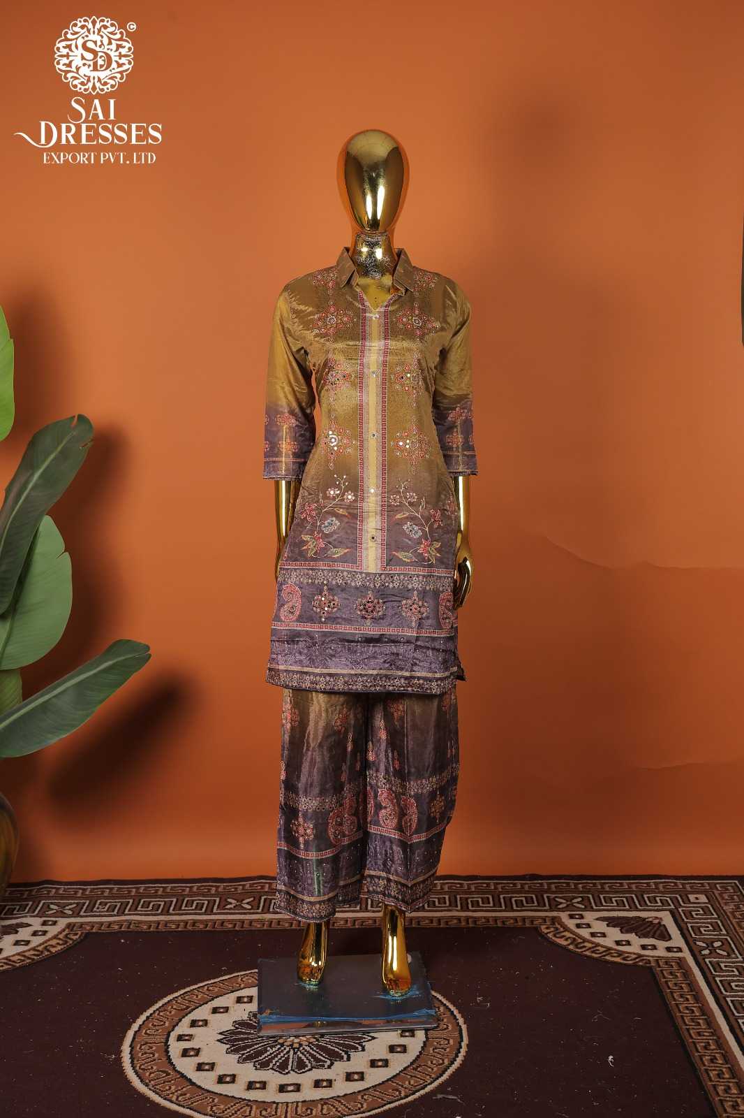 PURE CHINON ANTIQUE BROWN KURTI PANT SET FEATURING ELEGANT TRADITIONAL WORK