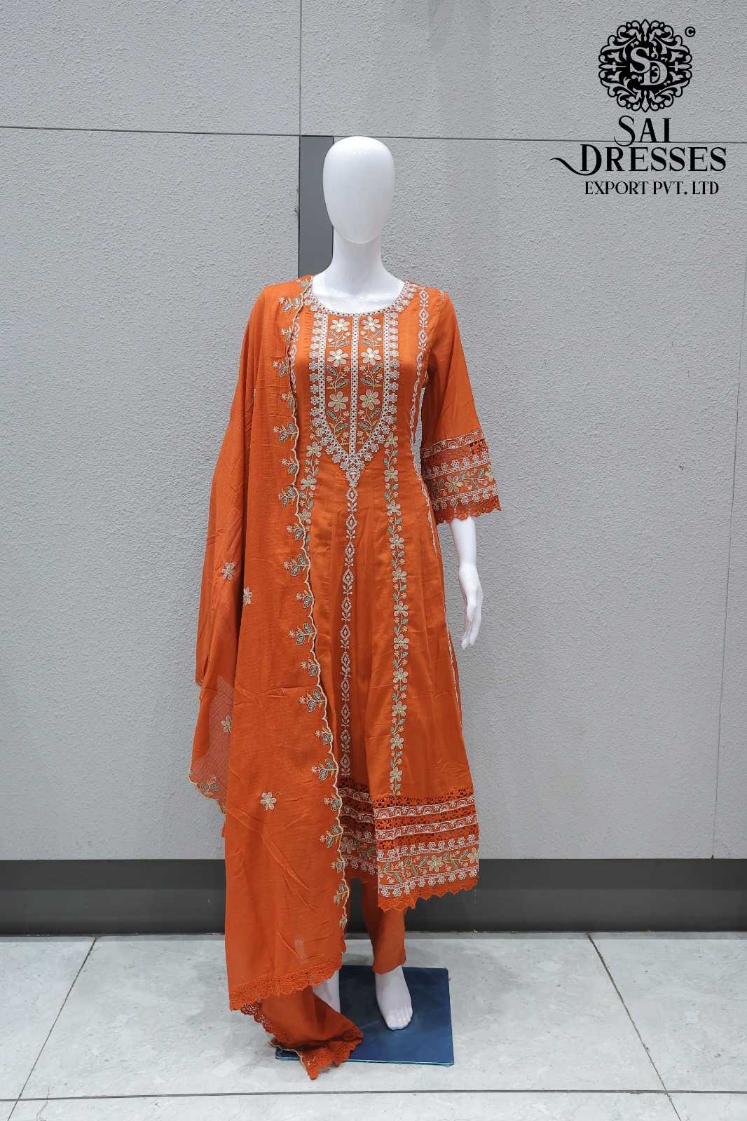 PURE MAL COTTON HEAVY EMBROIDERY WORK SUIT WITH DUPATTA – ORANGE COLOUR