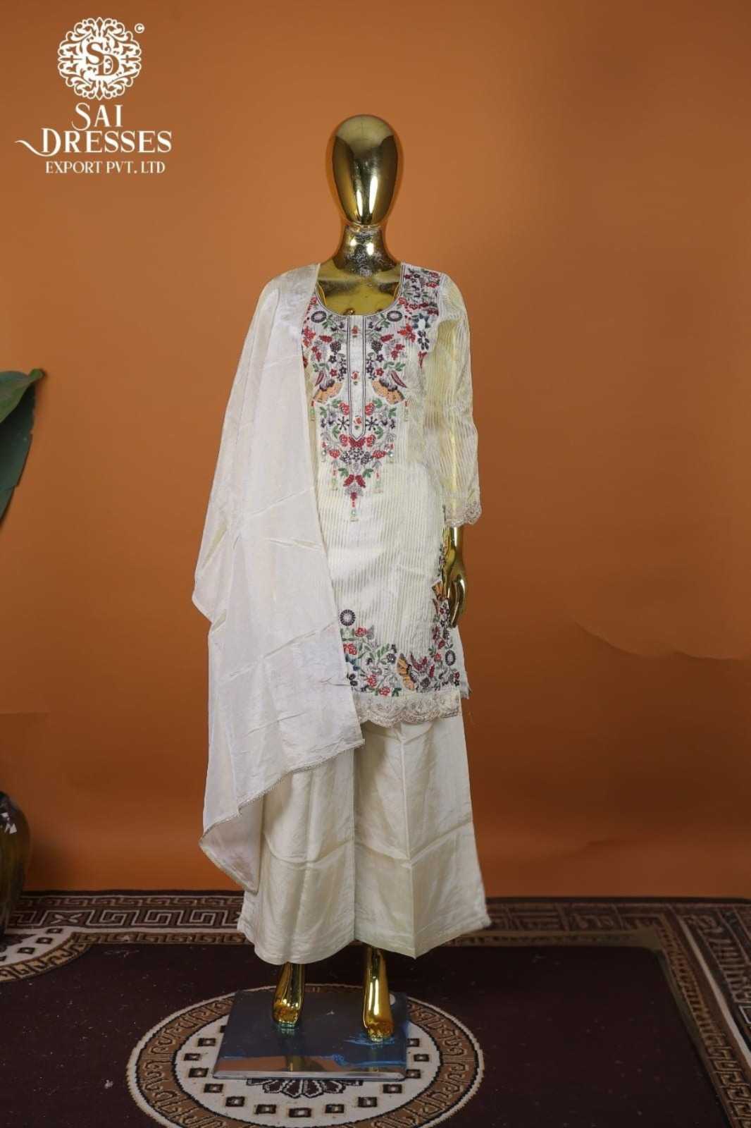 LUXURY IVORY VISCOSE SHIMMER SUIT WITH INTRICATE FLORAL EMBROIDERY WORK
