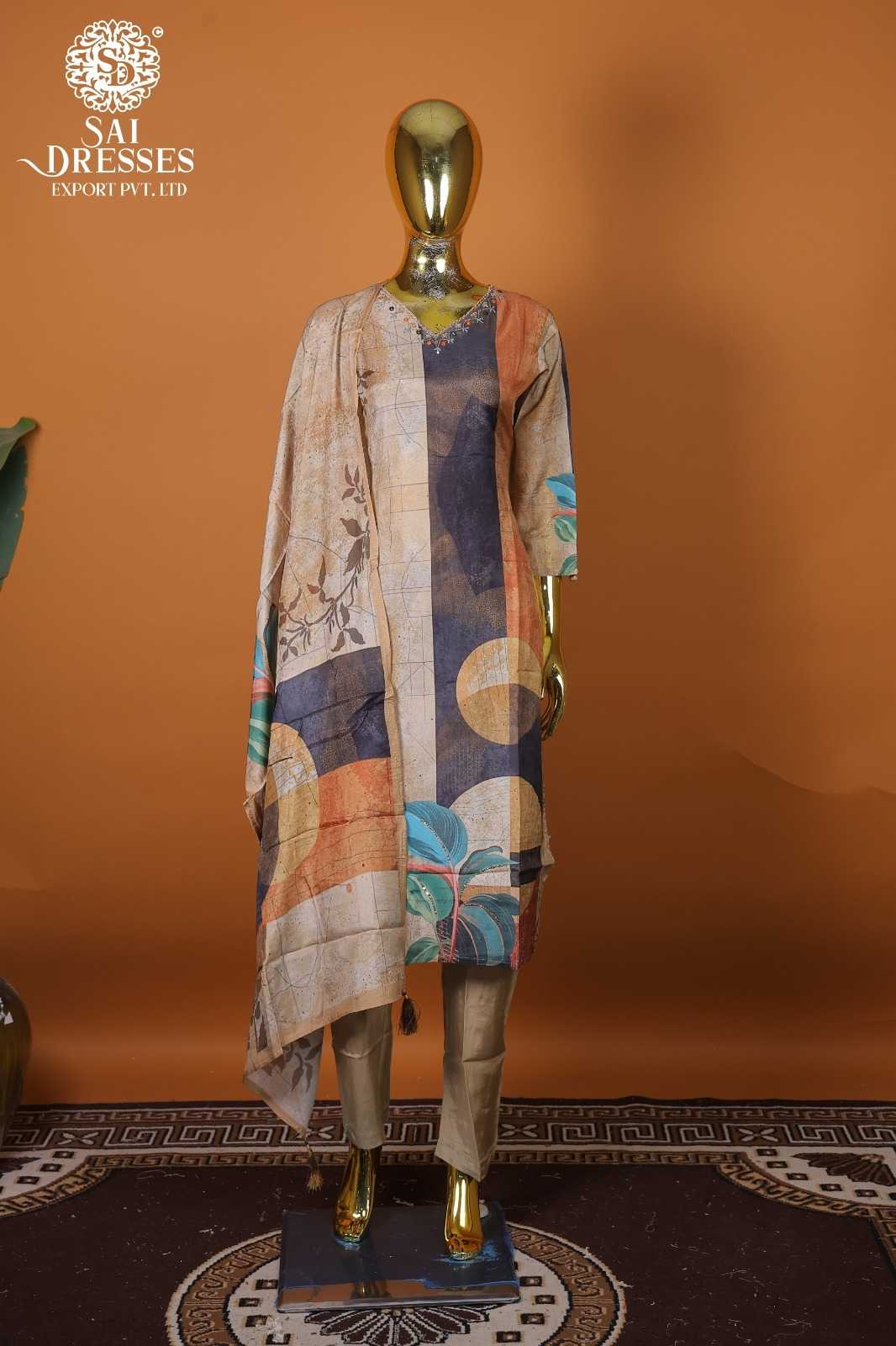 PREMIUM BEIGE MULTI PURE MASLIN READYMADE SUIT WITH ELEGANT HAND WORK & DESIGNER ABSTRACT PRINT DUPATTA – STYLISH DAILY & OCCASION WEAR COLLECTION