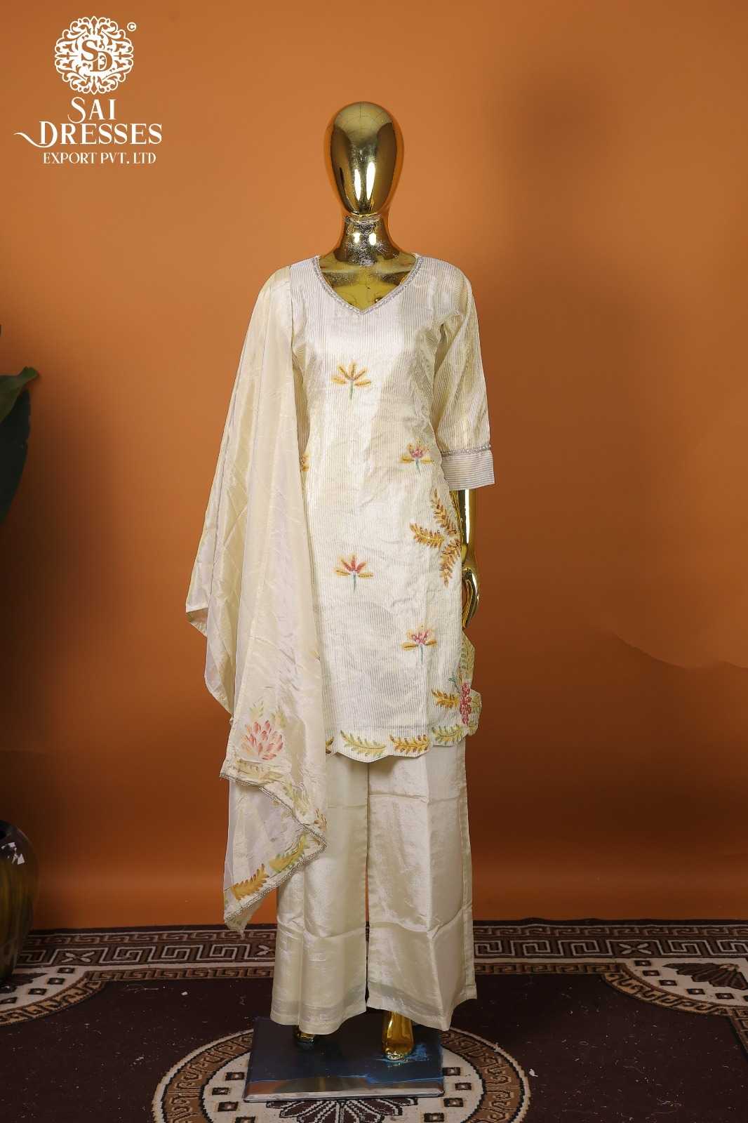 PREMIUM CREAM PURE VISCOSE SHIMMER READYMADE SUIT WITH HEAVY HAND WORK  EMBROIDERY & ELEGANT DUPATTA – LUXURY