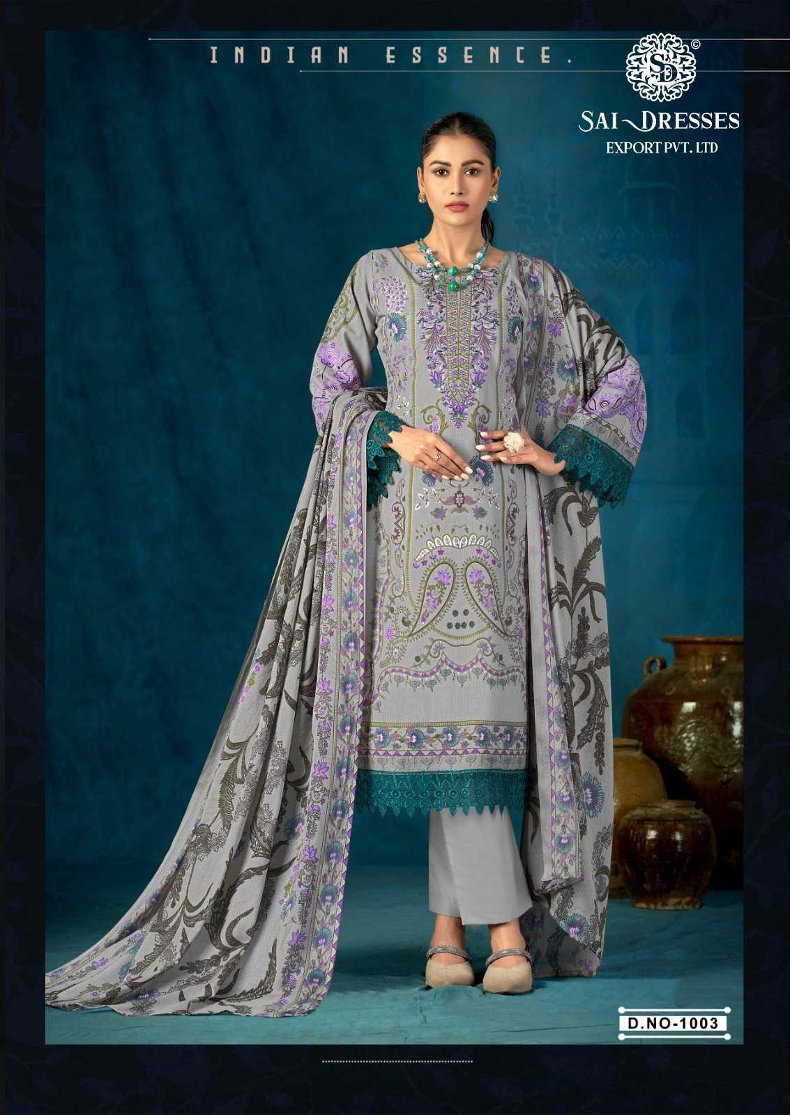STYLISH GREY PURE COTTON READYMADE SUIT WITH HEAVY GPO LACES WORK & CONTRAST PRINTED DUPATTA – PREMIUM OCCASION WEAR COLLECTION