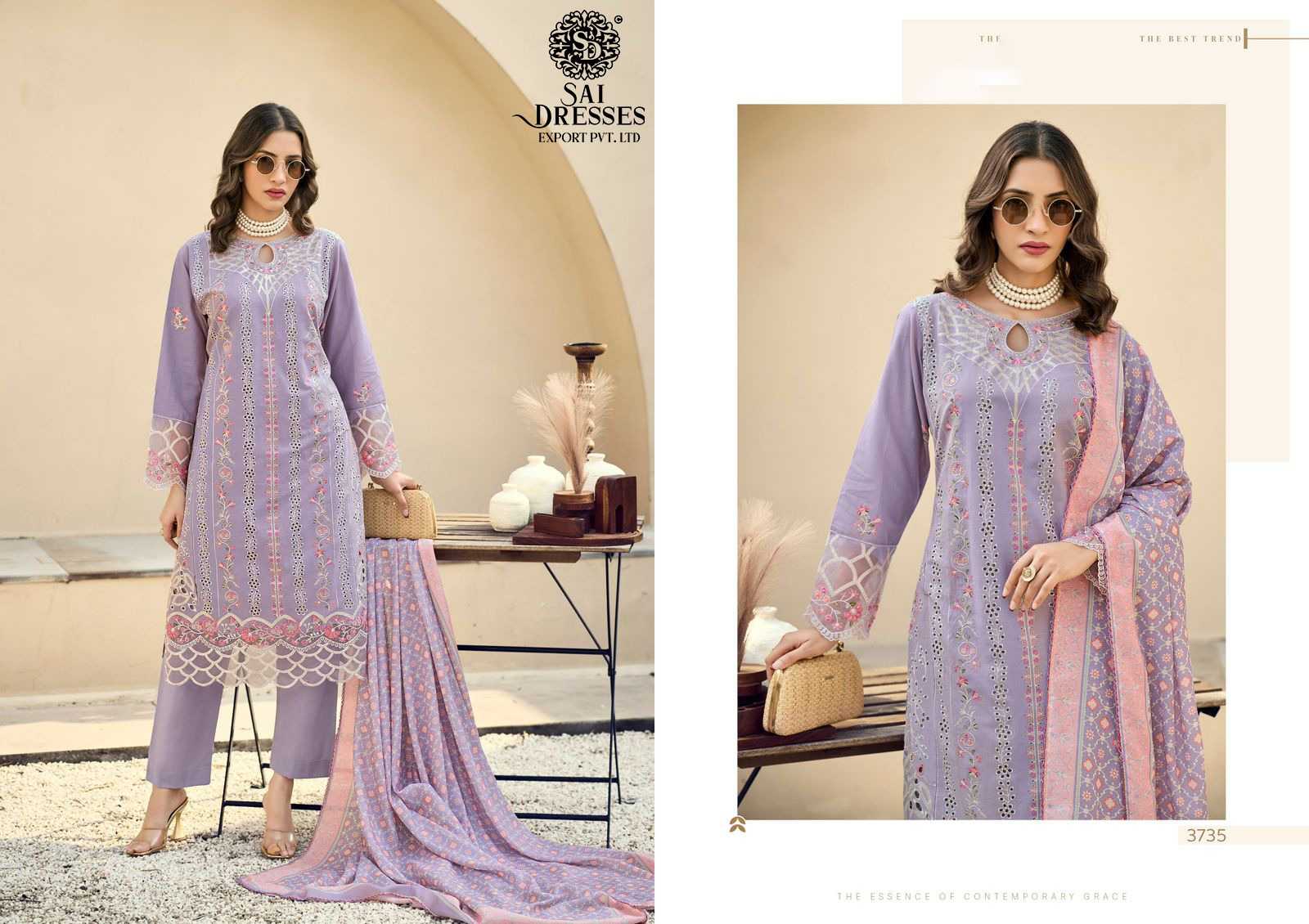 HEAVY COTTON WITH EMBROIDERY WORK LILAC DESIGNER SUIT SET WITH PRINTED DUPATTA