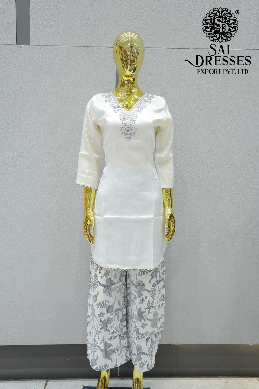 OFF WHITE PURE JIMMY CHOO HEAVY HANDWORK KURTI PALAZZO SET