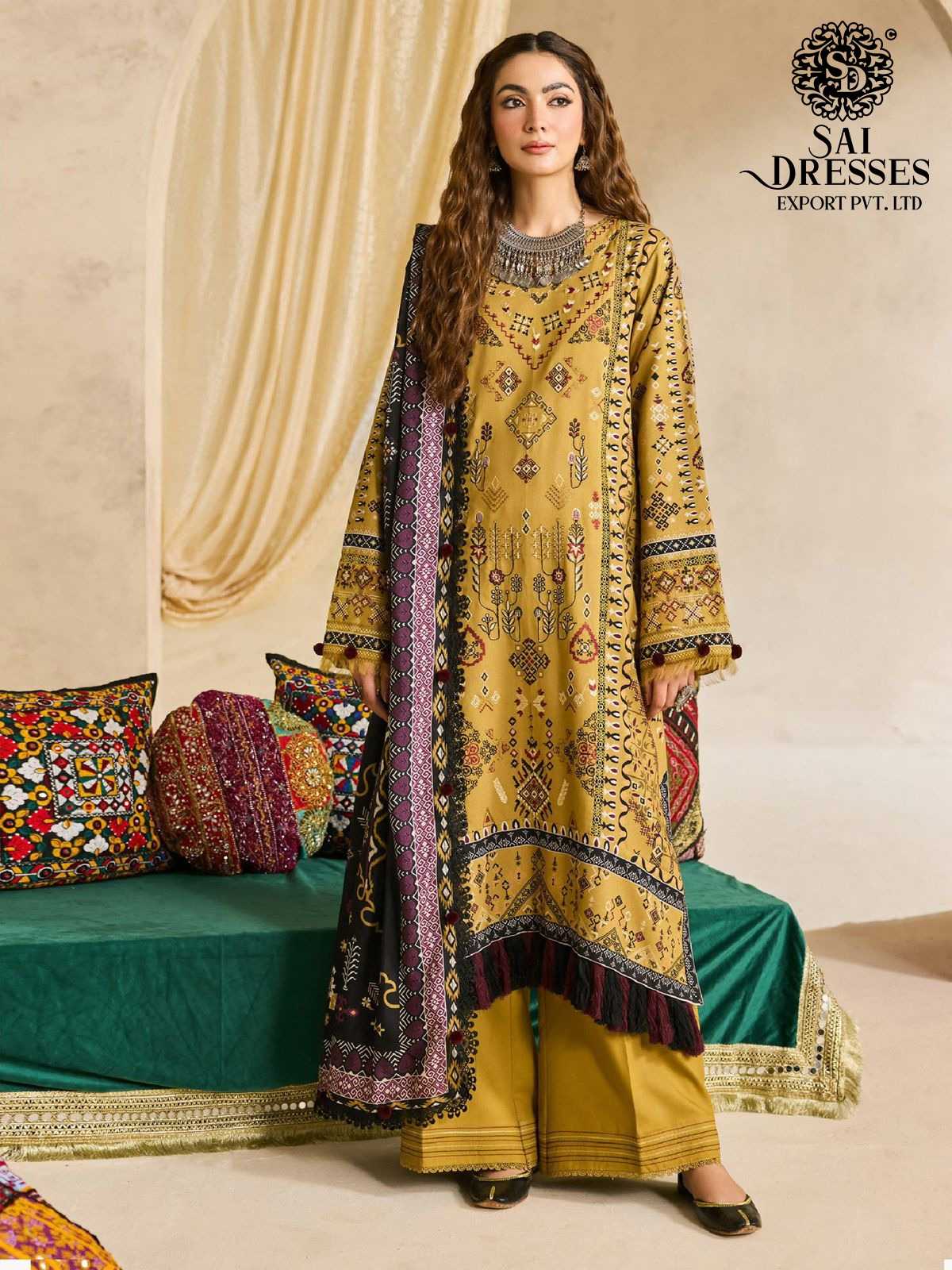 PURE COTTON HEAVY GPO LACE SUIT SET - MUSTARD YELLOW