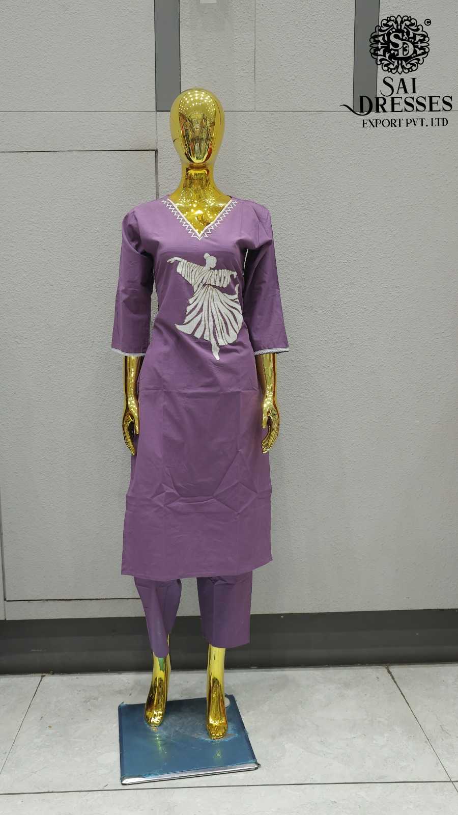 PURE COTTON WITH EMBROIDERY WORK DESIGNER TOP BOTTOM SET IN LAVENDER PURPLE