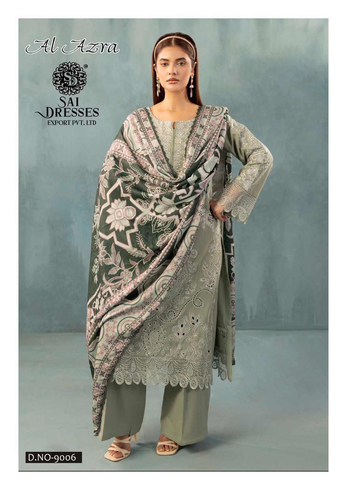 SAGE GREEN PURE COTTON SUIT SET WITH HEAVY GPO LACE AND DUPATTA