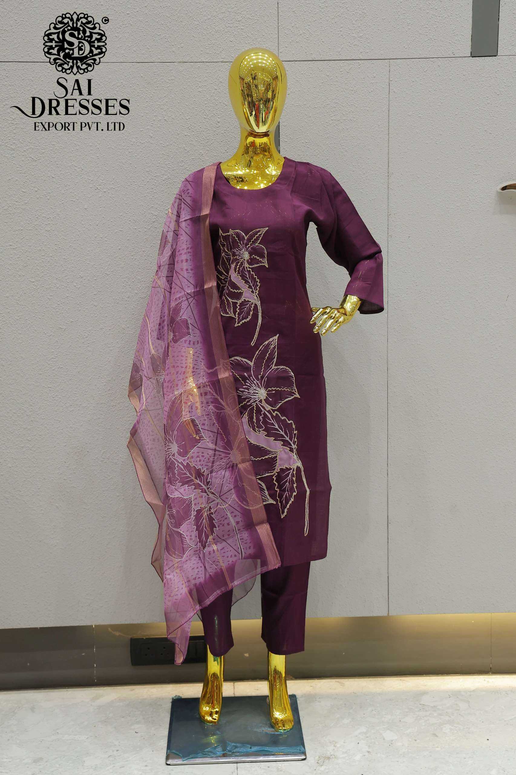 VATICAN SILK HEAVY PATCH WORK DESIGNER KURTI PANT DUPATTA SET IN WINE