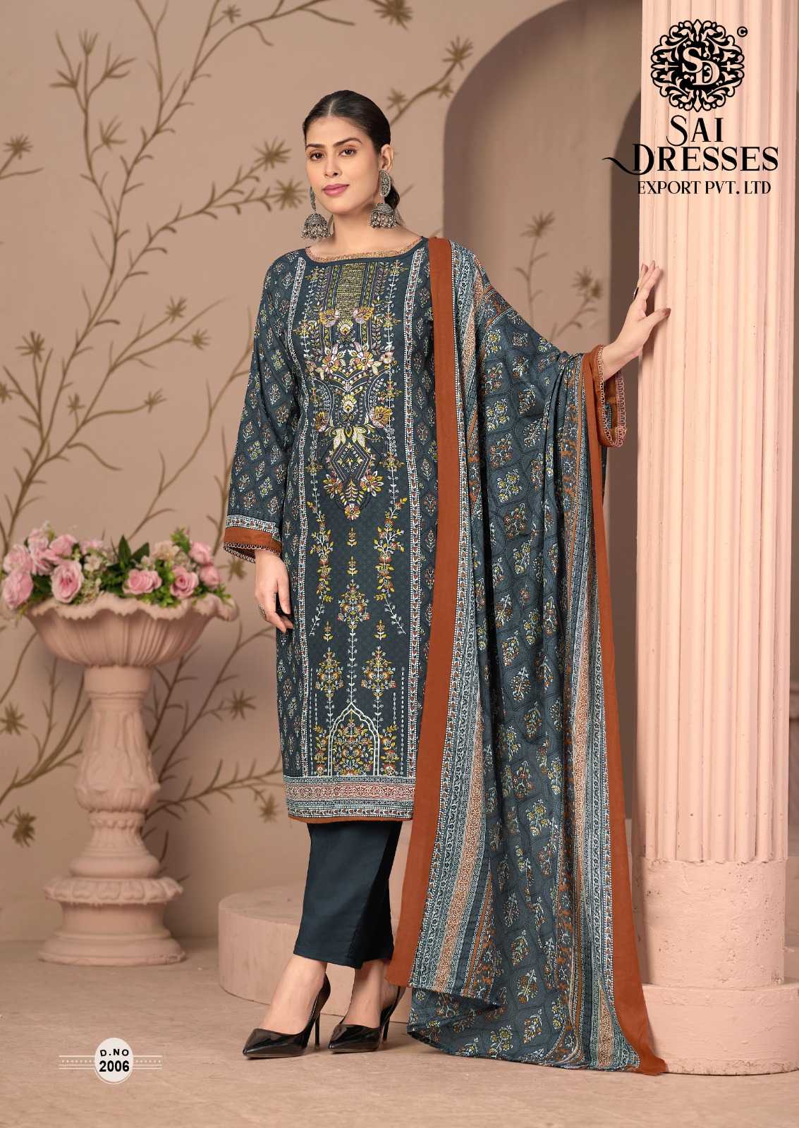 WOMEN'S PURE COTTON HEAVY GPO LACE KURTA PANT DUPATTA SET - SLATE BLUE