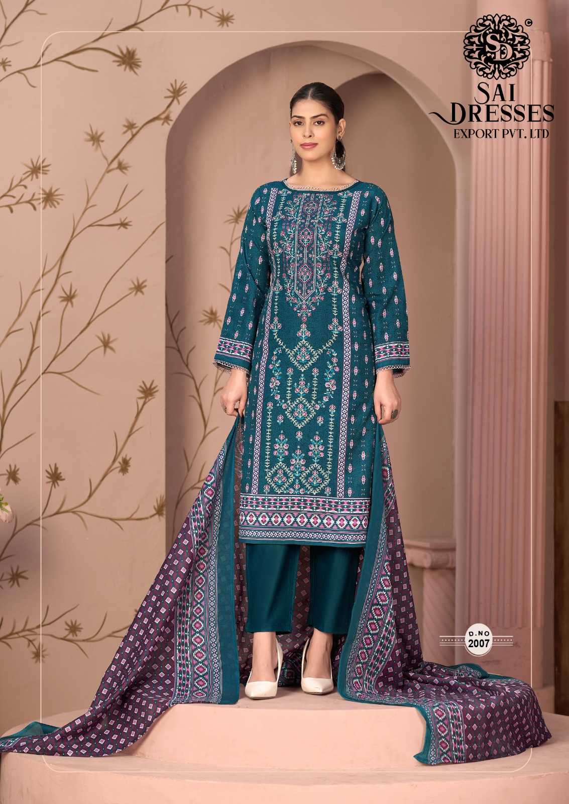 WOMEN'S PURE COTTON HEAVY GPO LACE KURTA PANT DUPATTA SET - TEAL BLUE