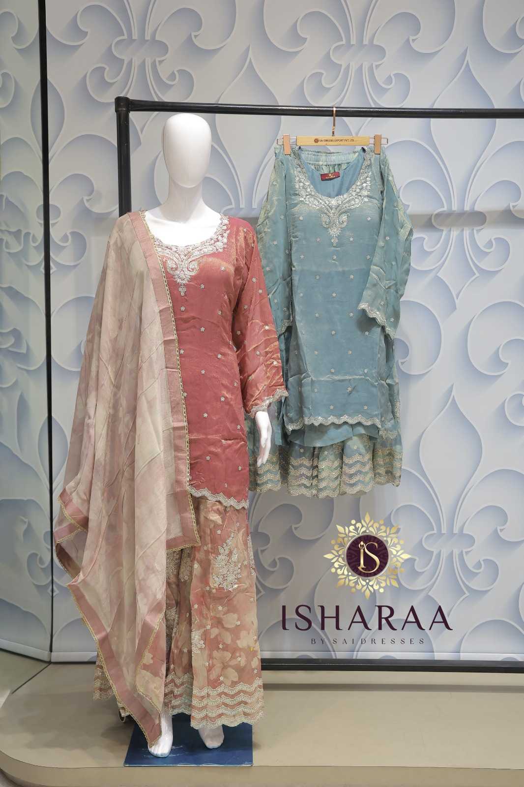 DUSTY ROSE HEAVY EMBROIDERED SHARARA SET WITH RICH ETHNIC WORK AND STYLISH FESTIVE DESIGNER APPEAL