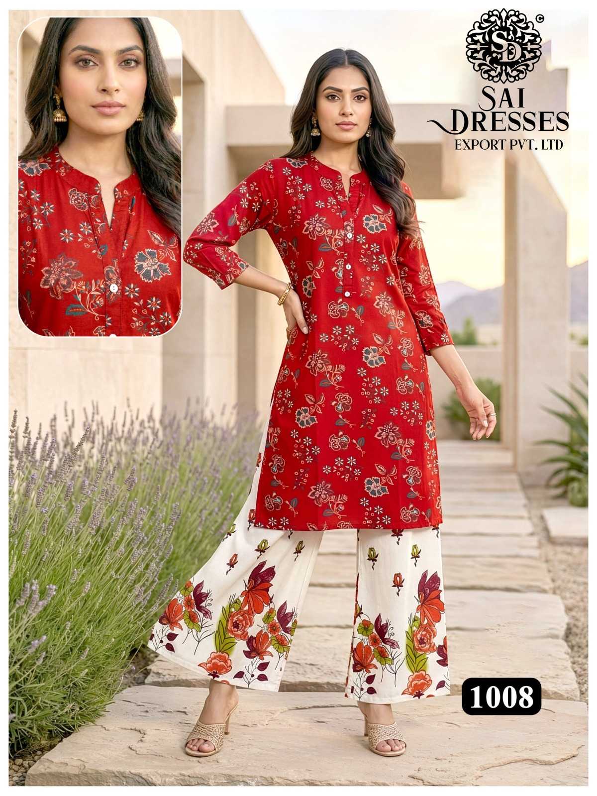 HEAVY REYON DESIGNER DIGITAL PRINT CO-ORD SET WITH PRINTED PANT - RED