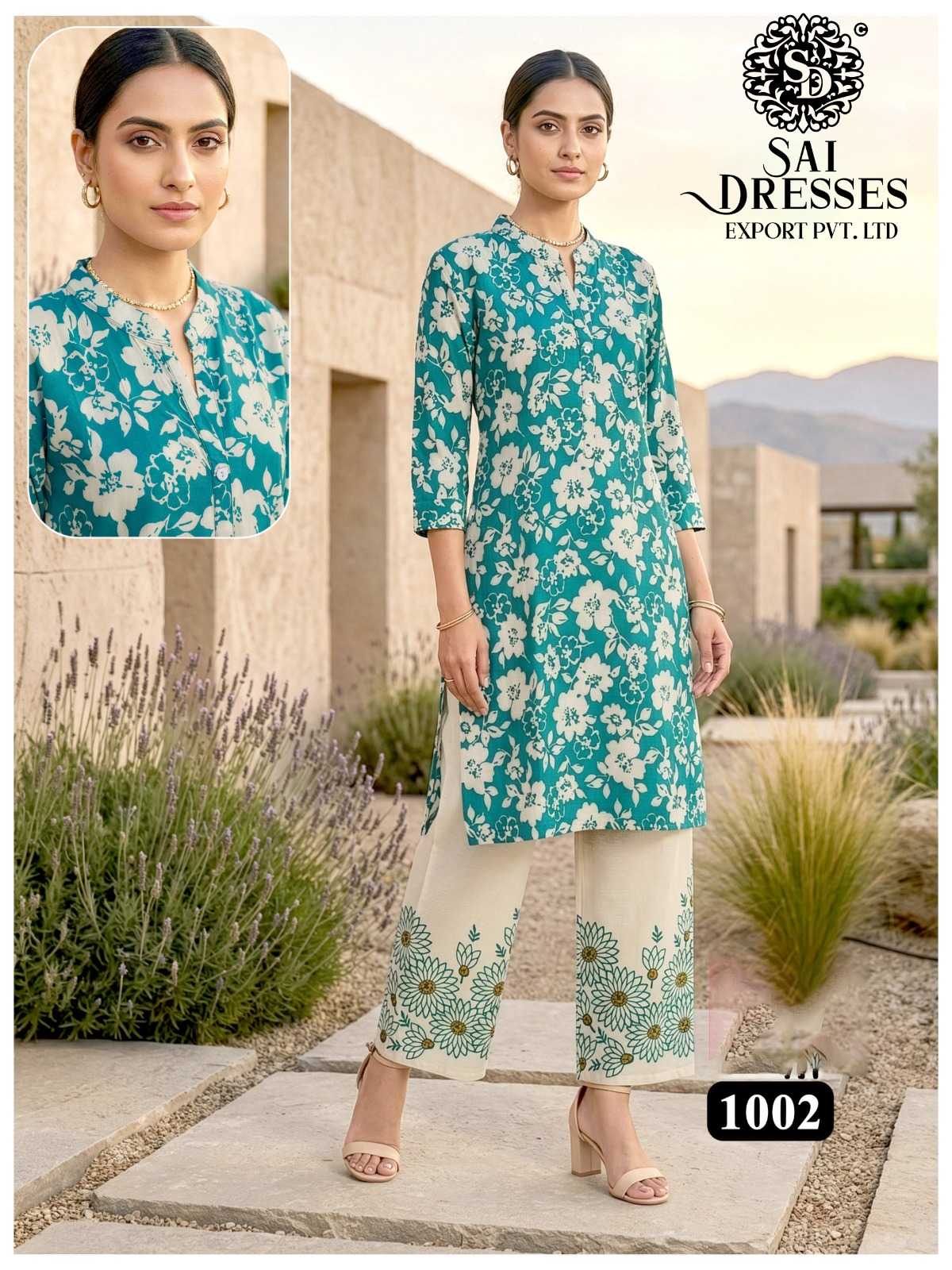 HEAVY REYON DESIGNER DIGITAL PRINT CO-ORD SET WITH PRINTED PANT - TURQUOISE