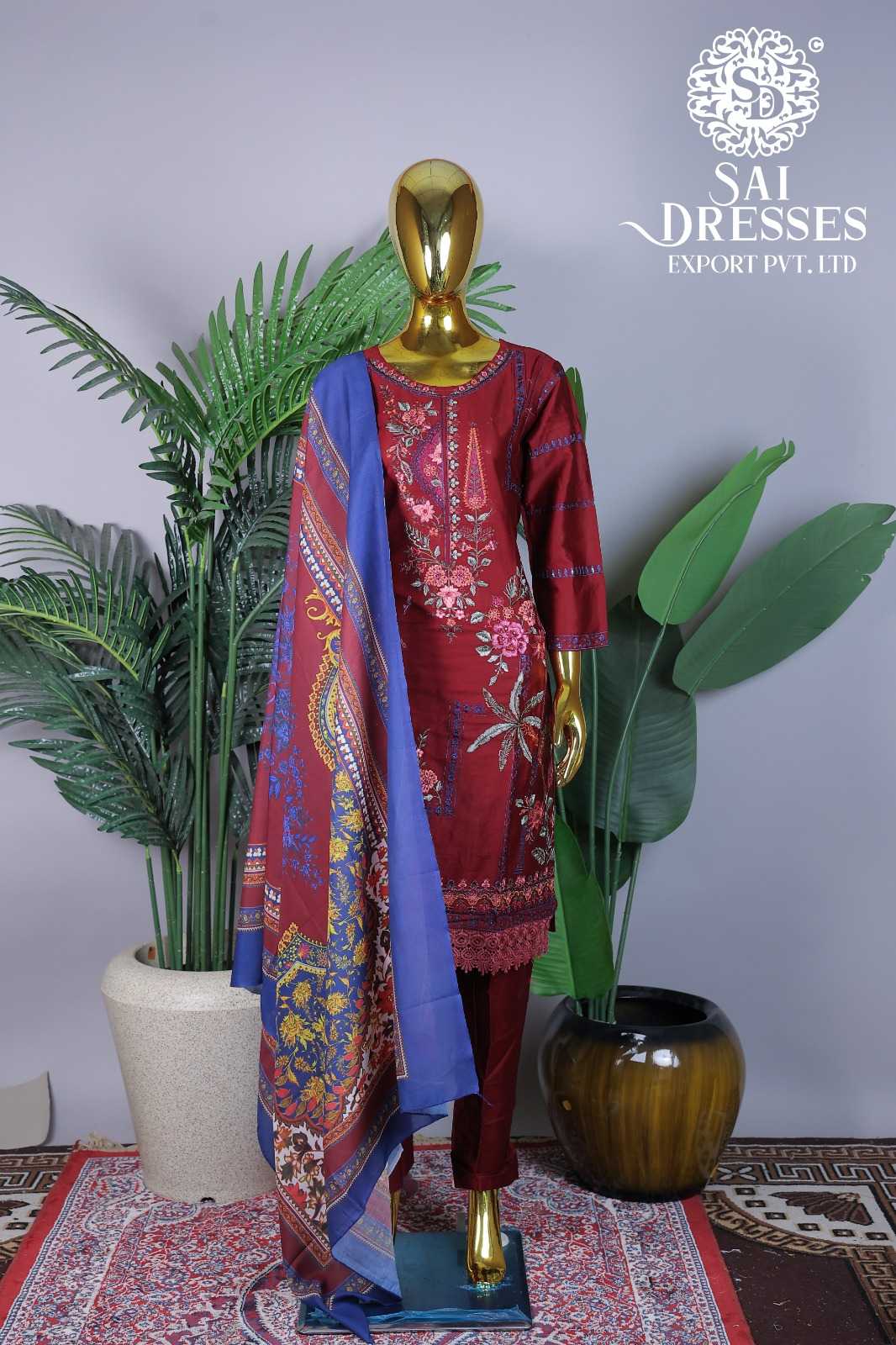 MAROON FLORAL PRINTED DESIGNER STRAIGHT SUIT WITH CONTRAST DUPATTA