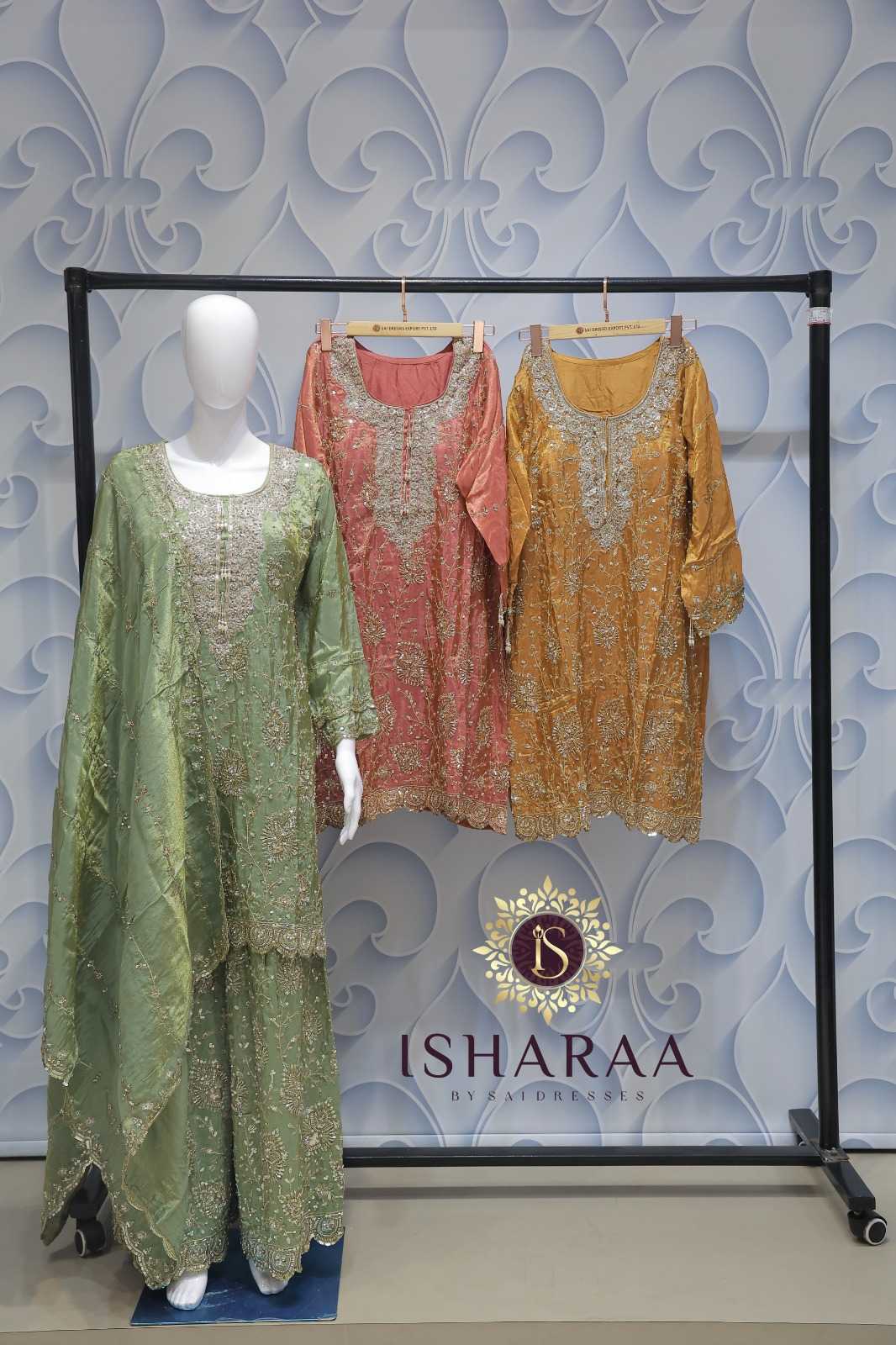 PASTEL GREEN HEAVY EMBROIDERED DESIGNER SHARARA SET WITH PREMIUM SEQUIN WORK AND ELEGANT ETHNIC FINISH
