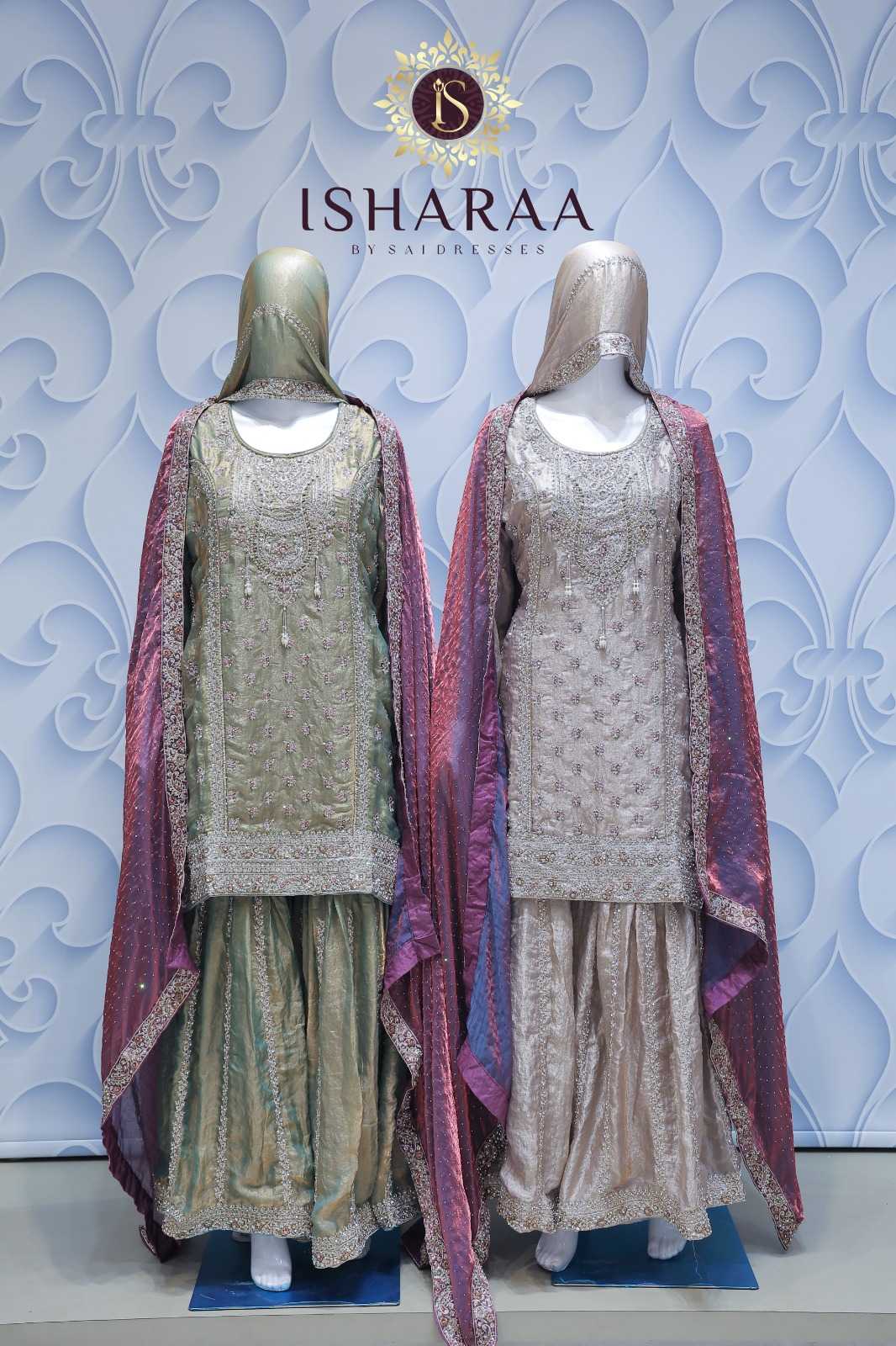 SAGE GREEN AND SILVER HEAVY EMBROIDERED SHARARA SET WITH PREMIUM FESTIVE WORK AND LUXURIOUS DUPATTA STYLE