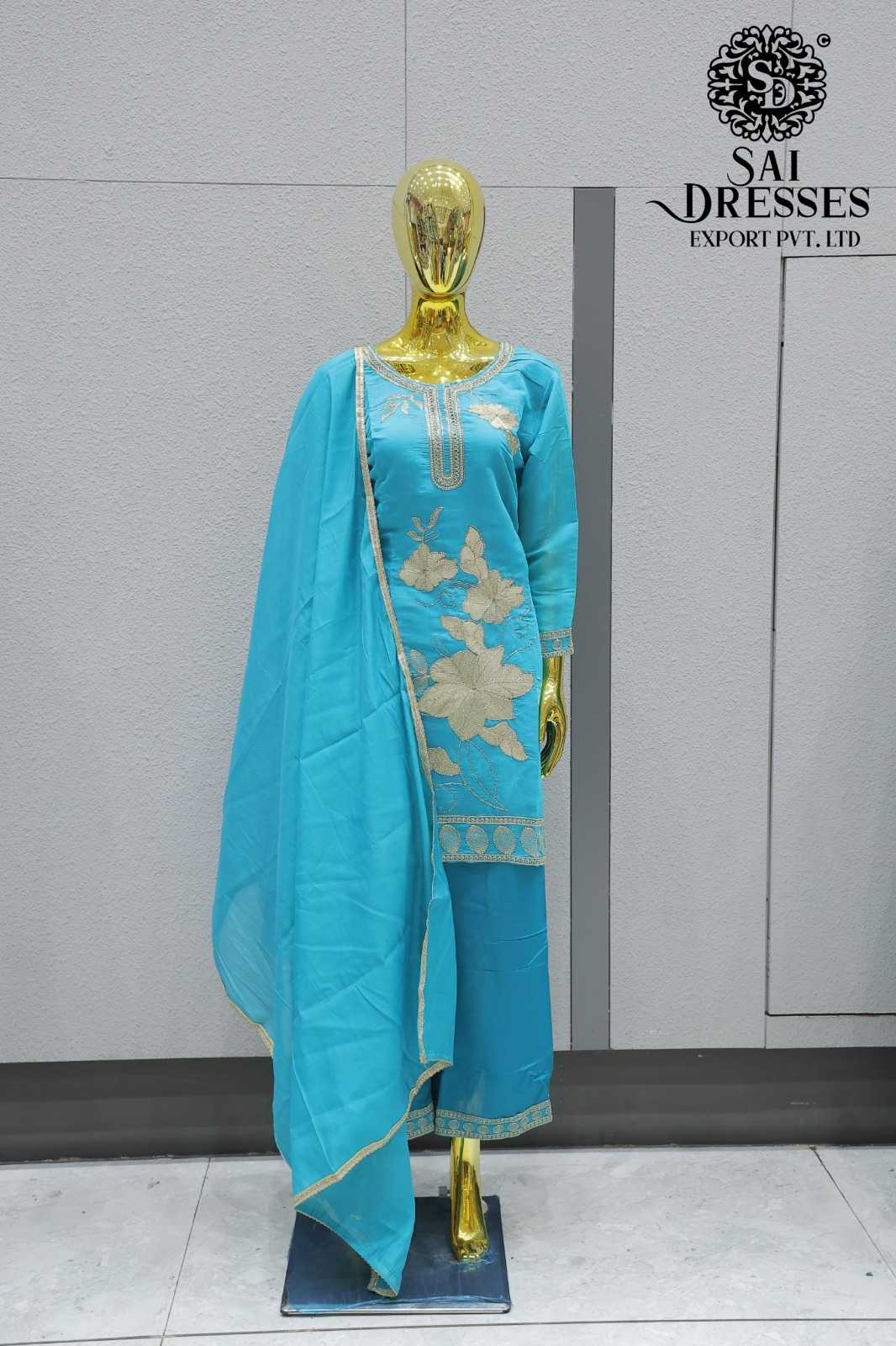 SKY BLUE DESIGNER SUIT WITH HEAVY FLORAL EMBROIDERY AND ELEGANT DUPATTA