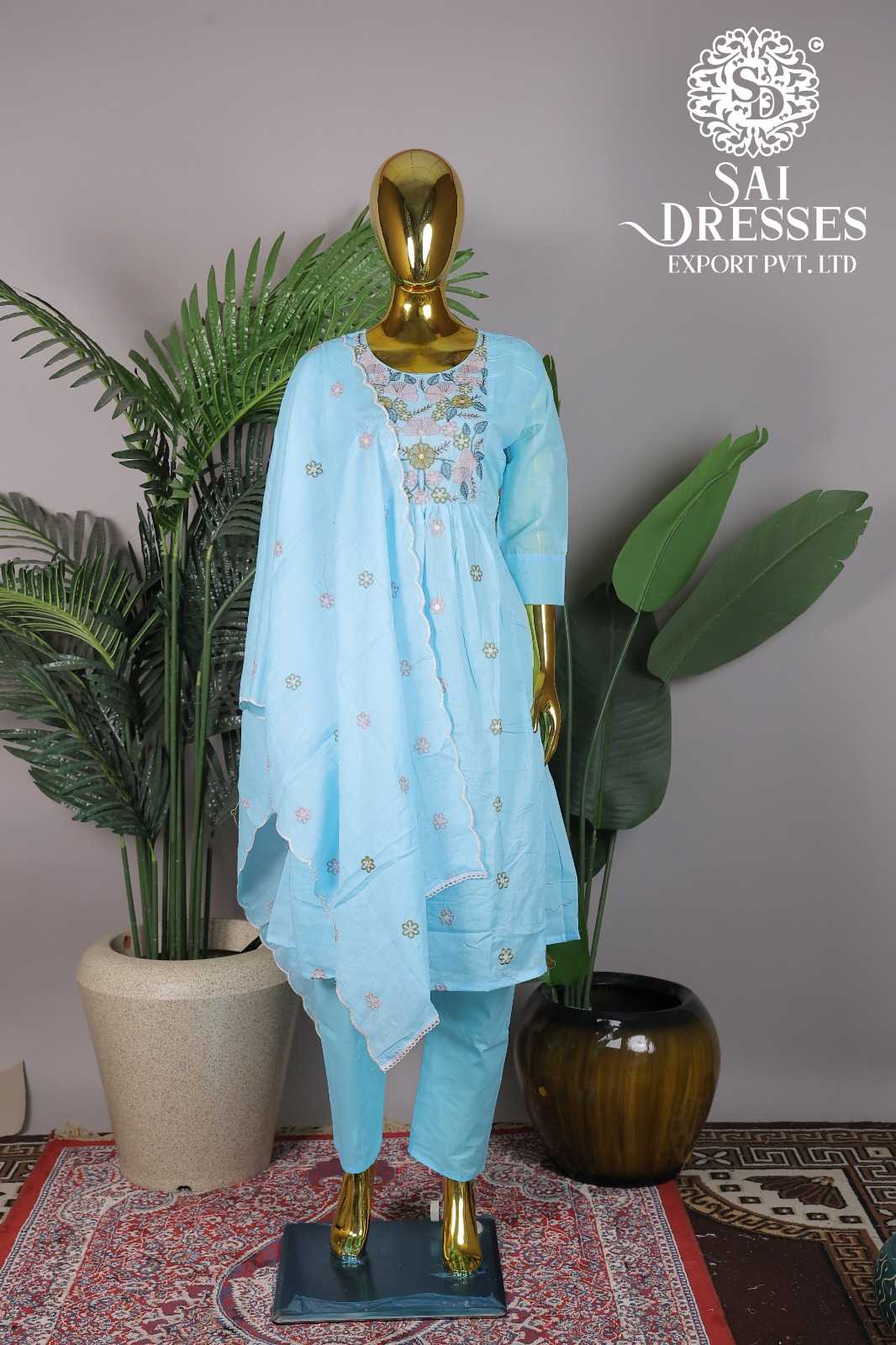 SKY BLUE EMBROIDERED DESIGNER SUIT WITH MATCHING DUPATTA