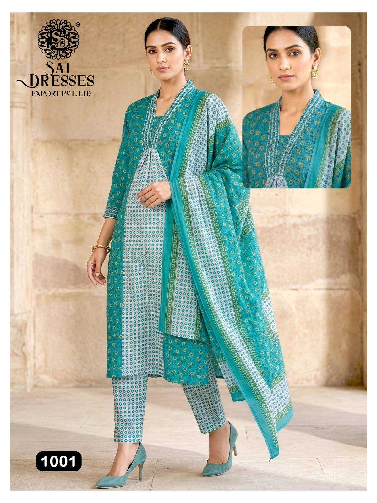 WOMEN’S PURE COTTON DIGITAL PRINT STRAIGHT KURTI PANT WITH MATCHING DUPATTA SET IN TURQUOISE BLUE