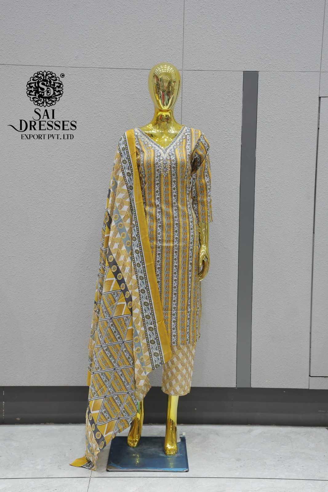 COTTON YELLOW PRINTED SUIT SET WITH MATCHING DUPATTA