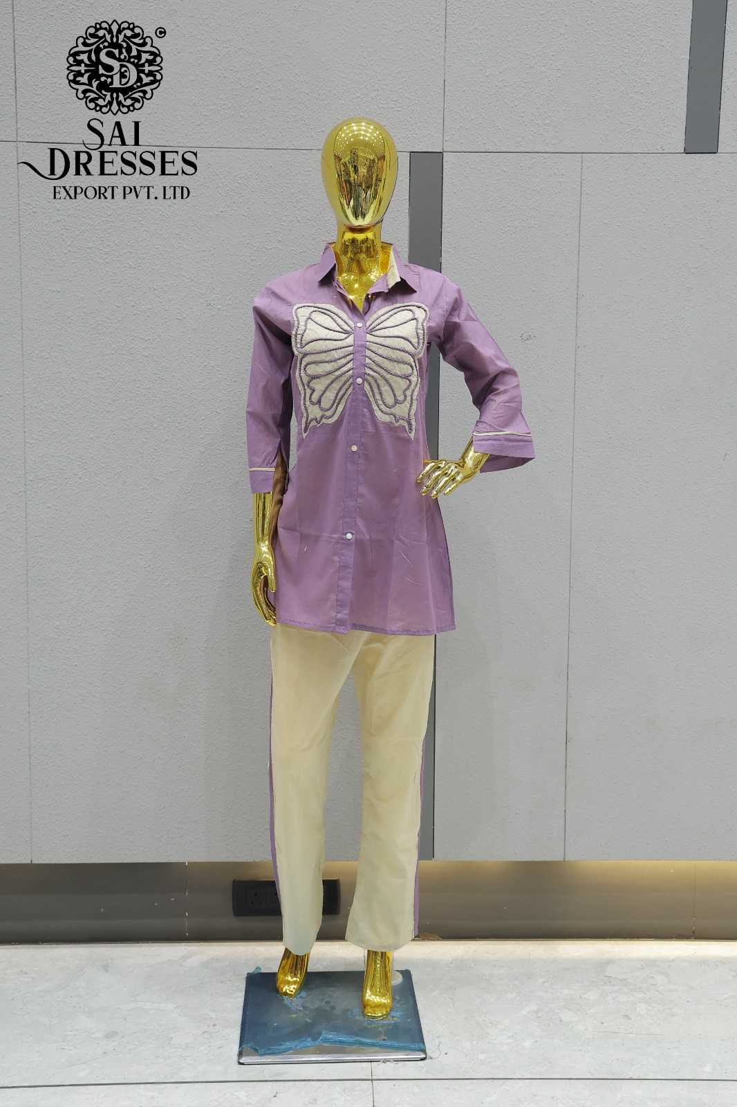 LAVENDER BUTTERFLY EMBROIDERED SHIRT STYLE CO-ORD SET