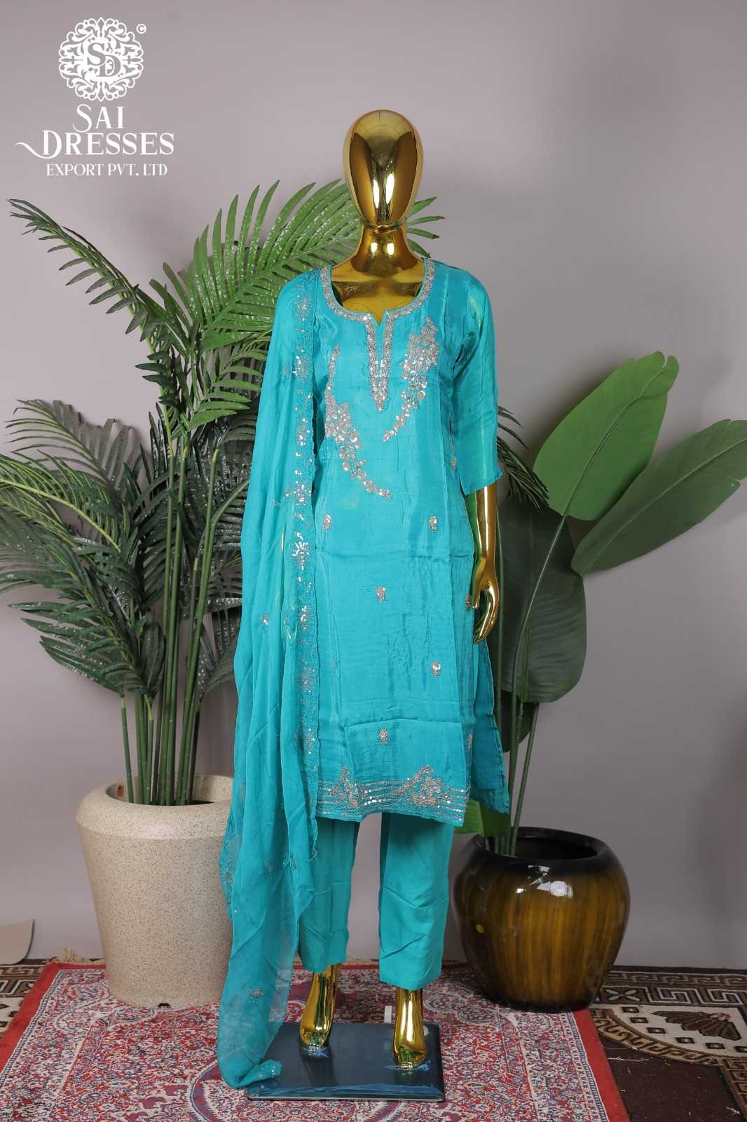 STEEL BLUE SUIT WITH HEAVY WORK AND MATCHING DUPATTA PANT SET